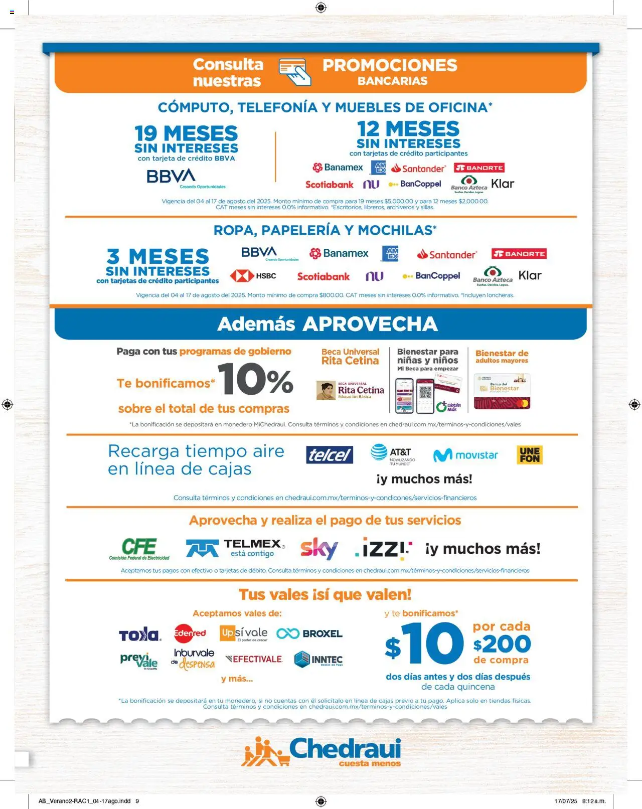 Nuevas ofertas de Chedraui válidas en toda la República Mexicana desde el 04.08.2025. ¡Encuentra las mejores ofertas en Chedraui folleto! | Página: 9 | Productos: Monedero, Banco, Despensa, Sobre