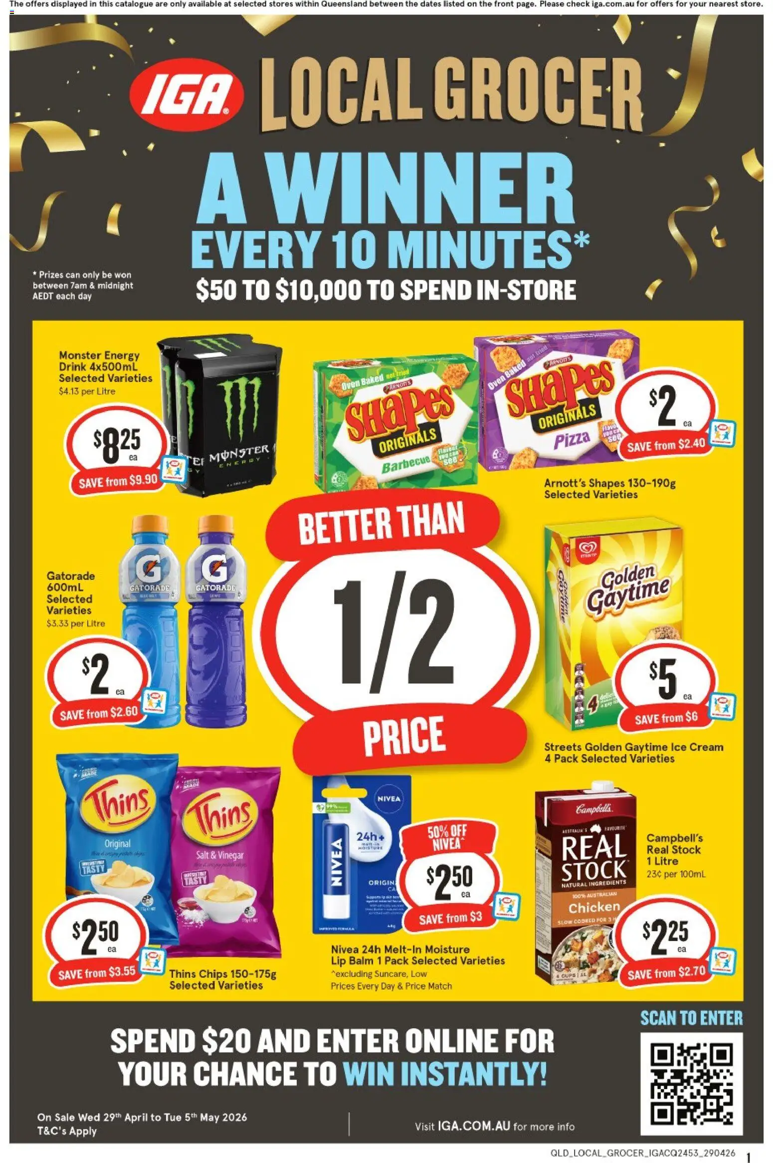 IGA catalogue - valid from 29.04.2026 | Page: 1 | Products: Chicken, Chips, Cream, Salt