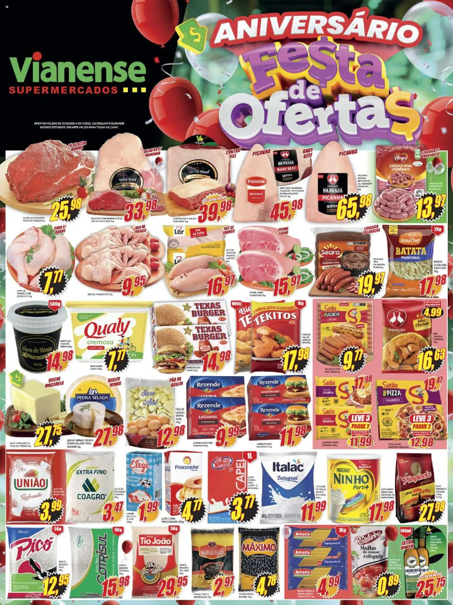 Vianense Folheto - válido de 31.10.2025 | Página: 1 | Produtos: Lente, Asa de frango, Açúcar, Lasanha rezende