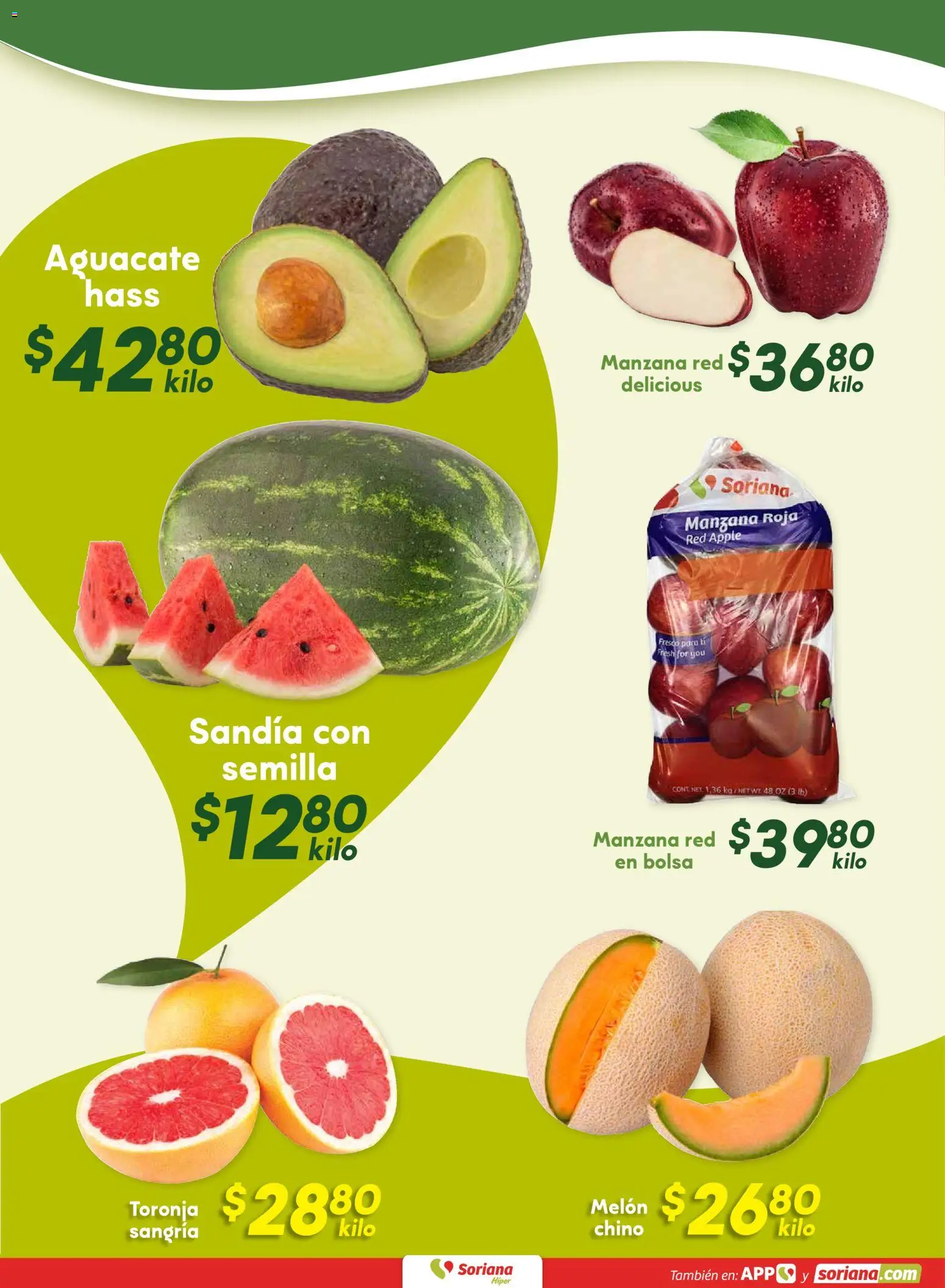 Nuevas ofertas de Soriana válidas en toda la República Mexicana desde el 12.03.2026. ¡Encuentra las mejores ofertas en Soriana  Fin de Semana Híper: Juárez! | Página: 12 | Productos: Sandía, Melón, Manzana, Aguacate