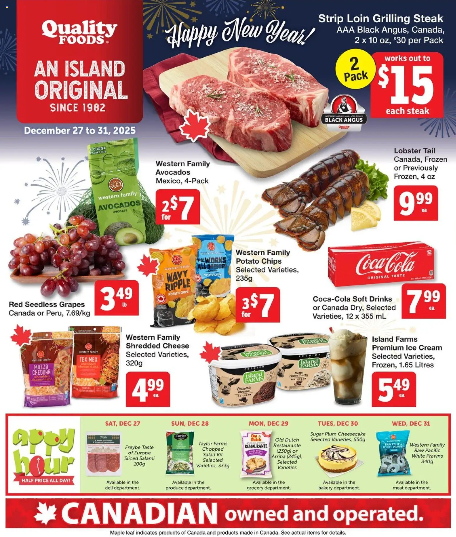 Quality Foods flyer valid from 27.12.2025 | Page: 1 | Products: Chips, Cream, Ice cream, Cheese