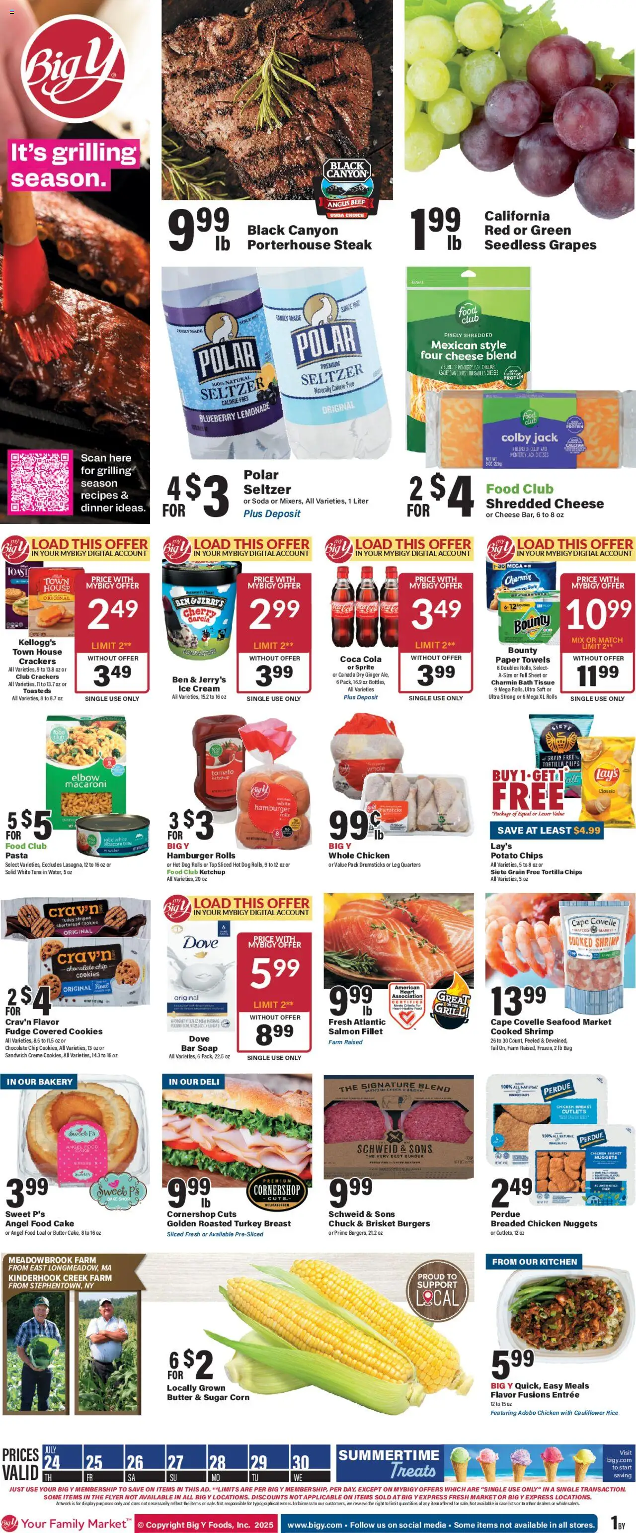 Big Y Weekly Ad - valid from 24.07.2025 | Page: 1 | Products: Bakery, Cream, Seafood, Sheet