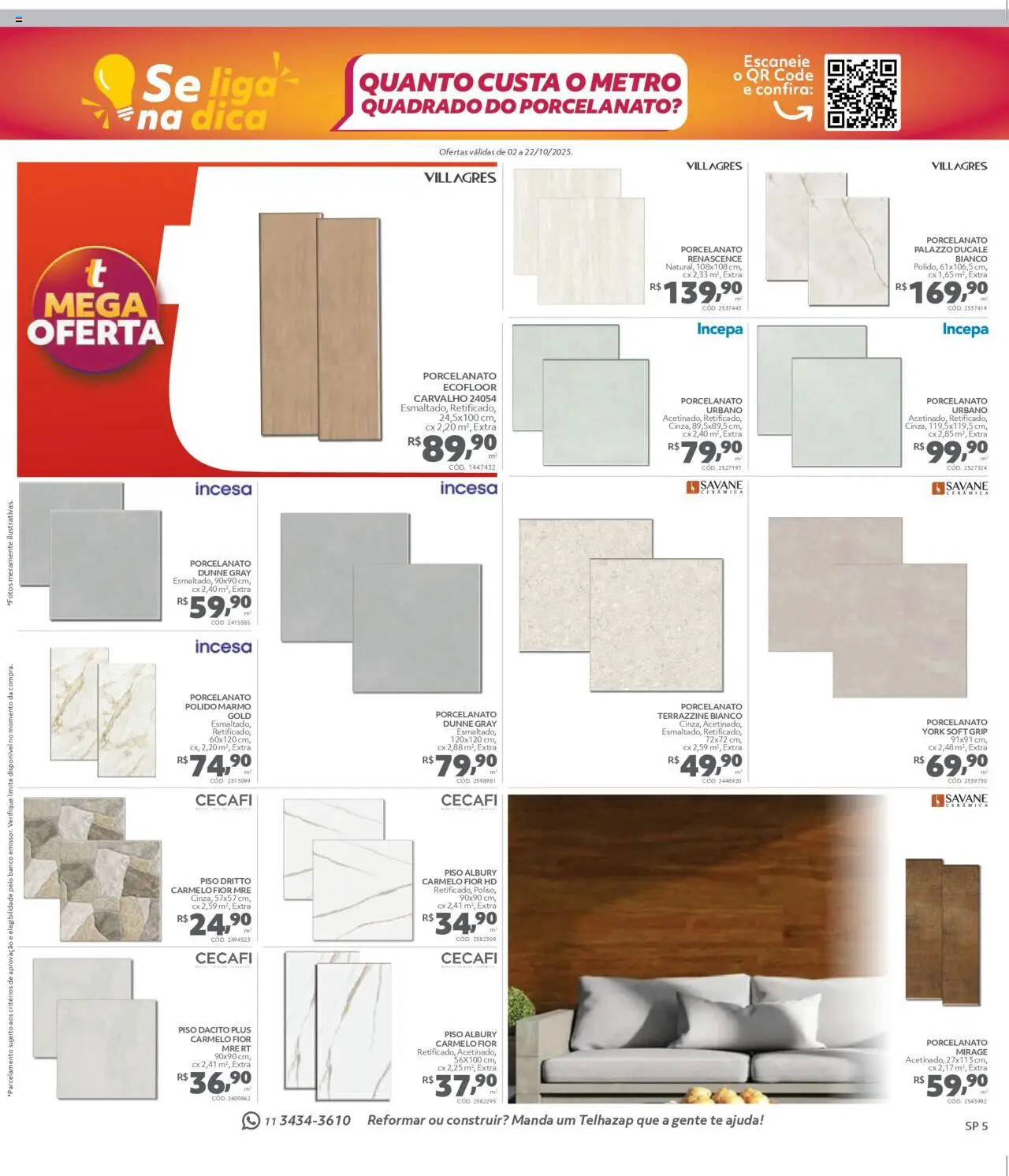 Telhanorte Folheto - válido de 02.10.2025 | Página: 5 | Produtos: Piso, Banco, Porcelanato