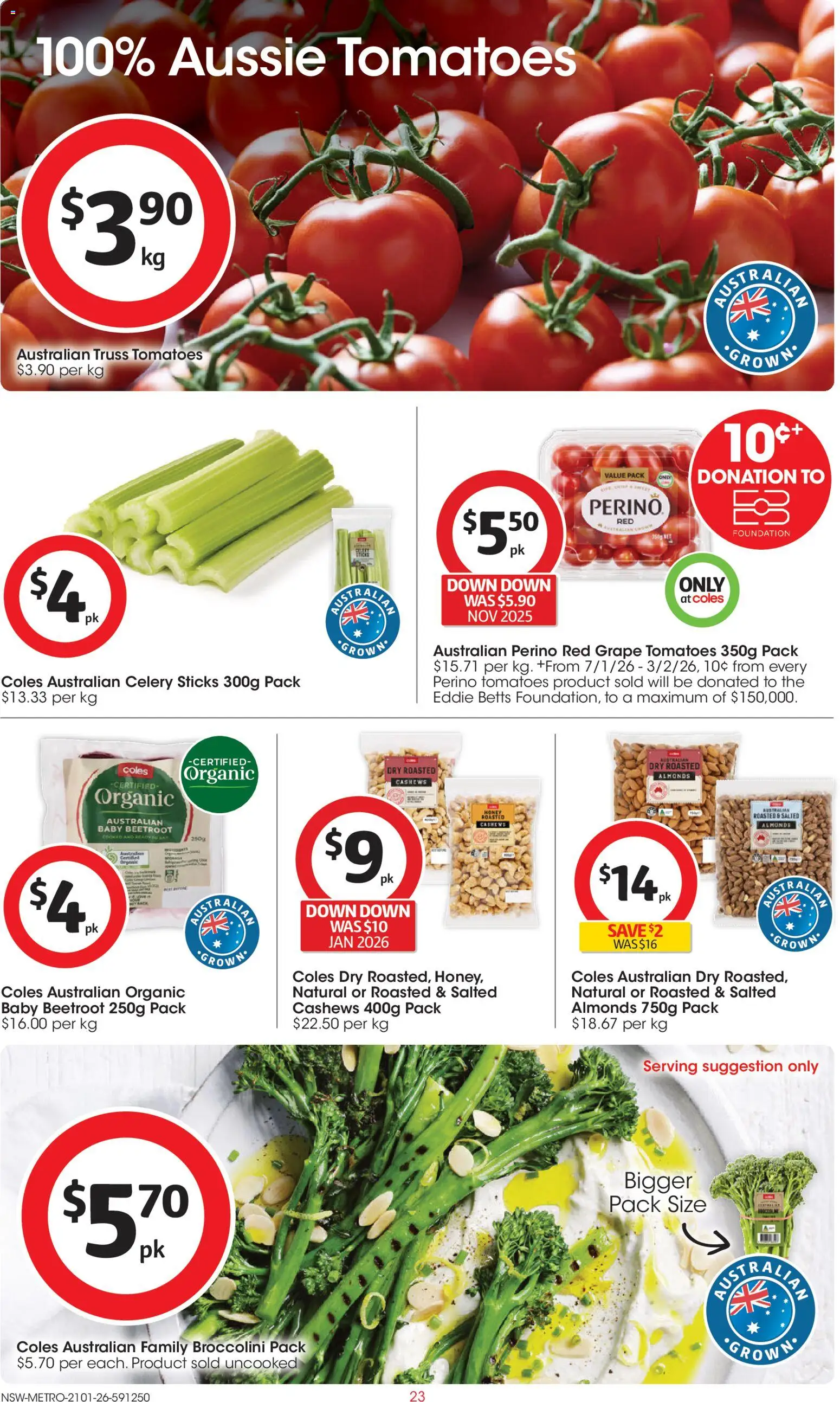 Coles catalogue - valid from 21.01.2026 | Page: 23 | Products: Almonds, Tomatoes, Beetroot, Foundation