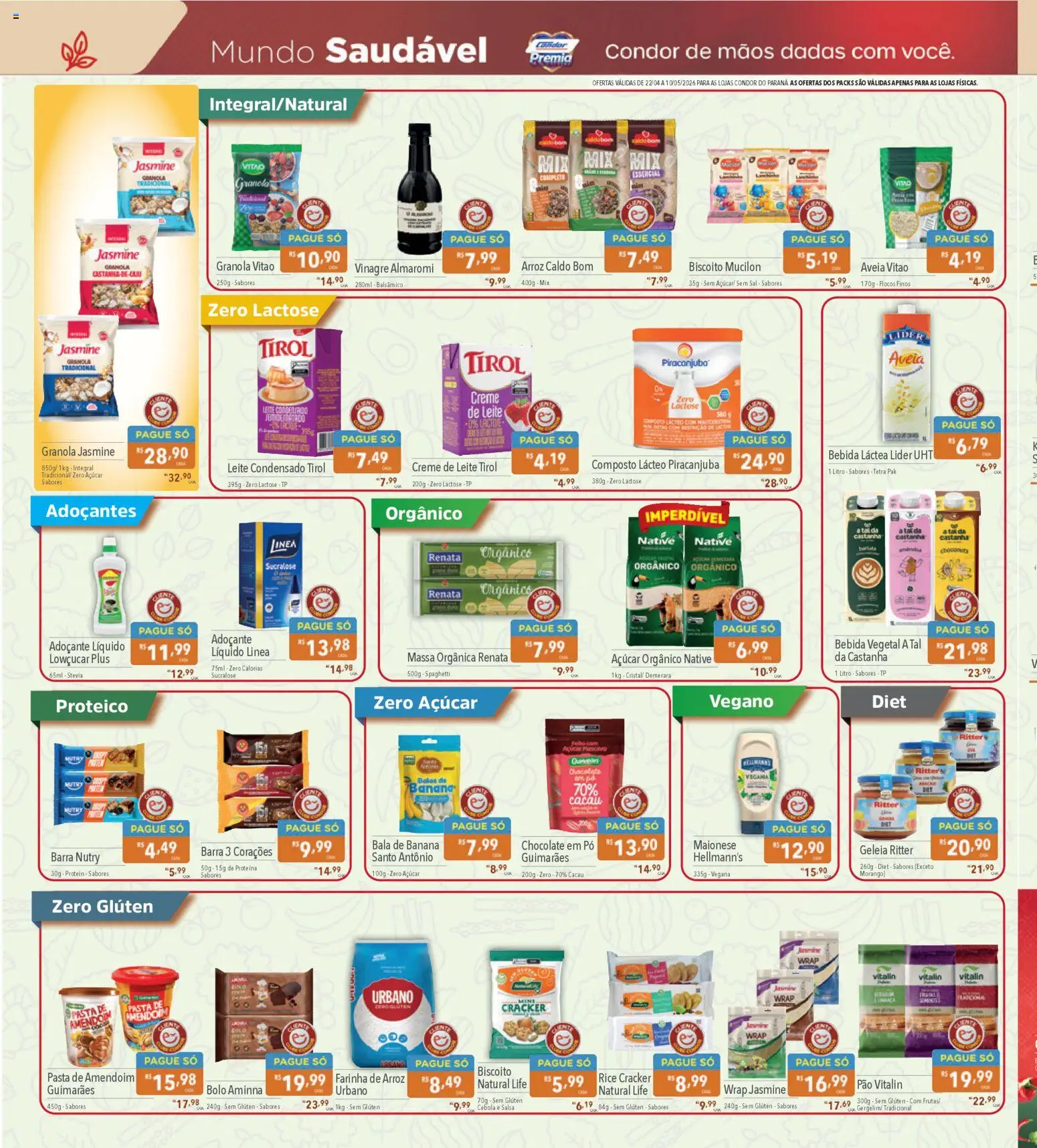 Supermercados Condor Folheto - válido de 22.04.2026 | Página: 8 | Produtos: Biscoito, Vinagre, Leite, Arroz