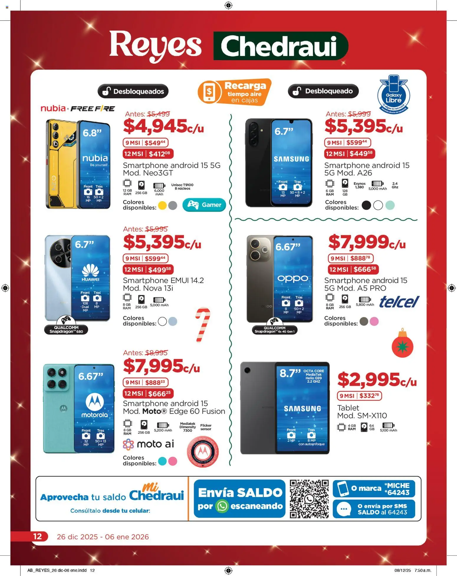Nuevas ofertas de Chedraui válidas en toda la República Mexicana desde el 26.12.2025. ¡Encuentra las mejores ofertas en Chedraui folleto! | Página: 12 | Productos: Tablet, Smartphone