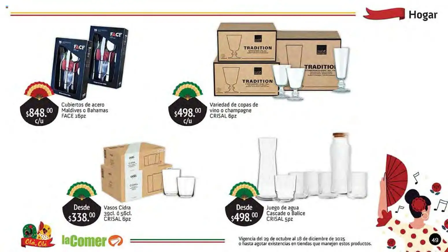 Nuevas ofertas de La Comer válidas en toda la República Mexicana desde el 29.10.2025. ¡Encuentra las mejores ofertas en La Comer folleto Olá, Olé! | Página: 49 | Productos: Champagne, Agua, Juego, Vasos