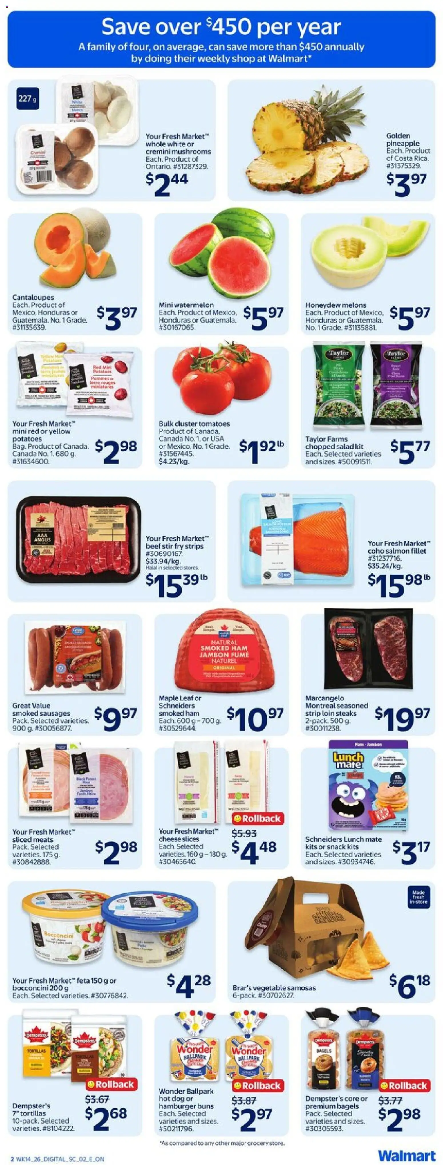 Walmart flyer valid from 30.04.2026 | Page: 3 | Products: Beef, Pineapple, Potatoes, Cheese