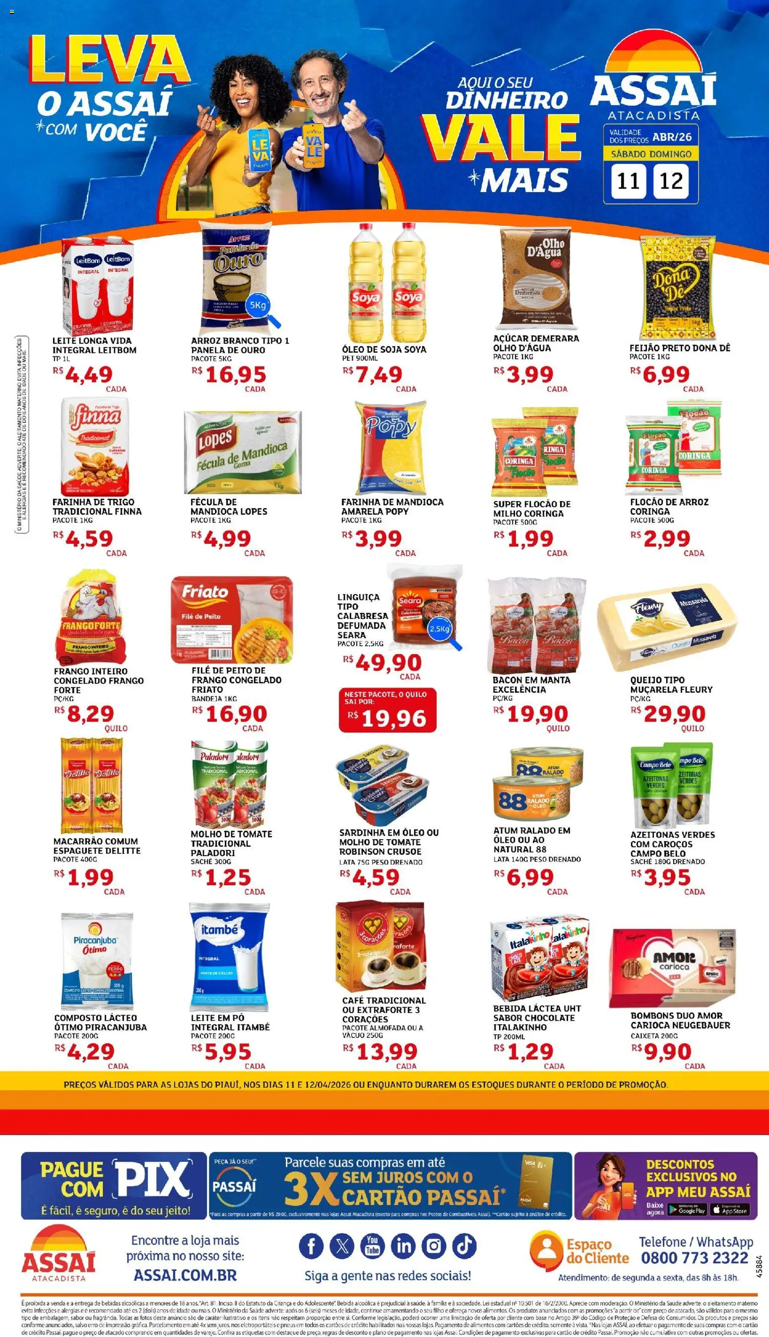 Assaí Atacadista Folheto - válido de 11.04.2026 | Página: 1 | Produtos: Espaguete, Farinha de mandioca, Linguiça, Mussarela