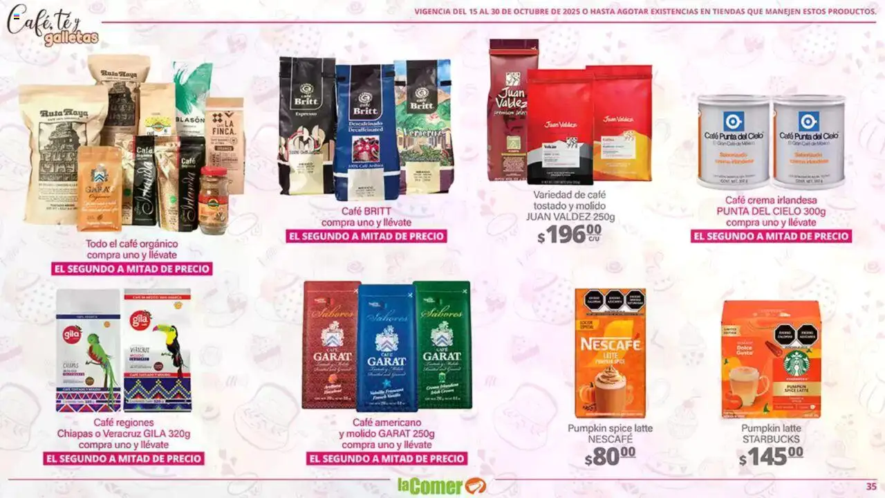 Nuevas ofertas de La Comer válidas en toda la República Mexicana desde el 15.10.2025. ¡Encuentra las mejores ofertas en La Comer - Folleto! | Página: 35 | Productos: Crema, Café, Galletas