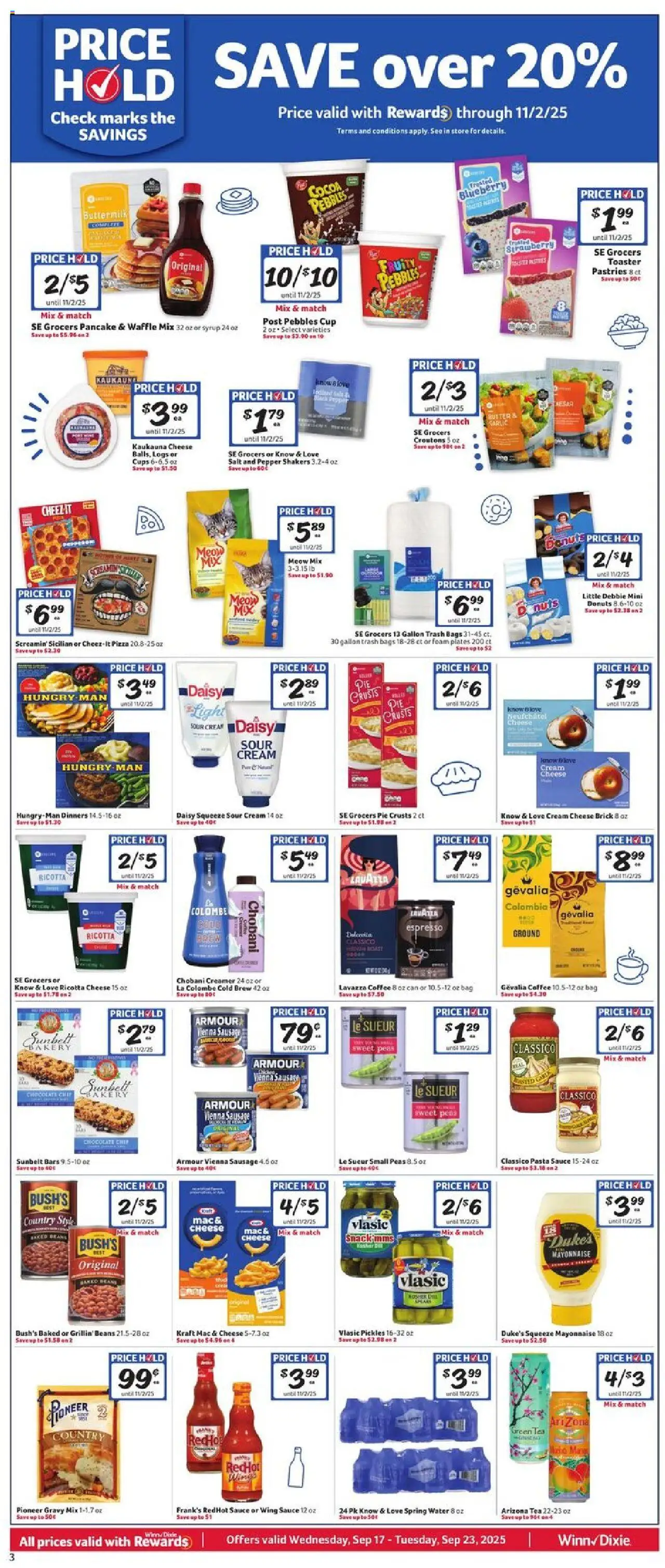 Winn Dixie Weekly Circular - FL - valid from 17.09.2025 | Page: 3 | Products: Butter, Coffee, Pasta, Garlic