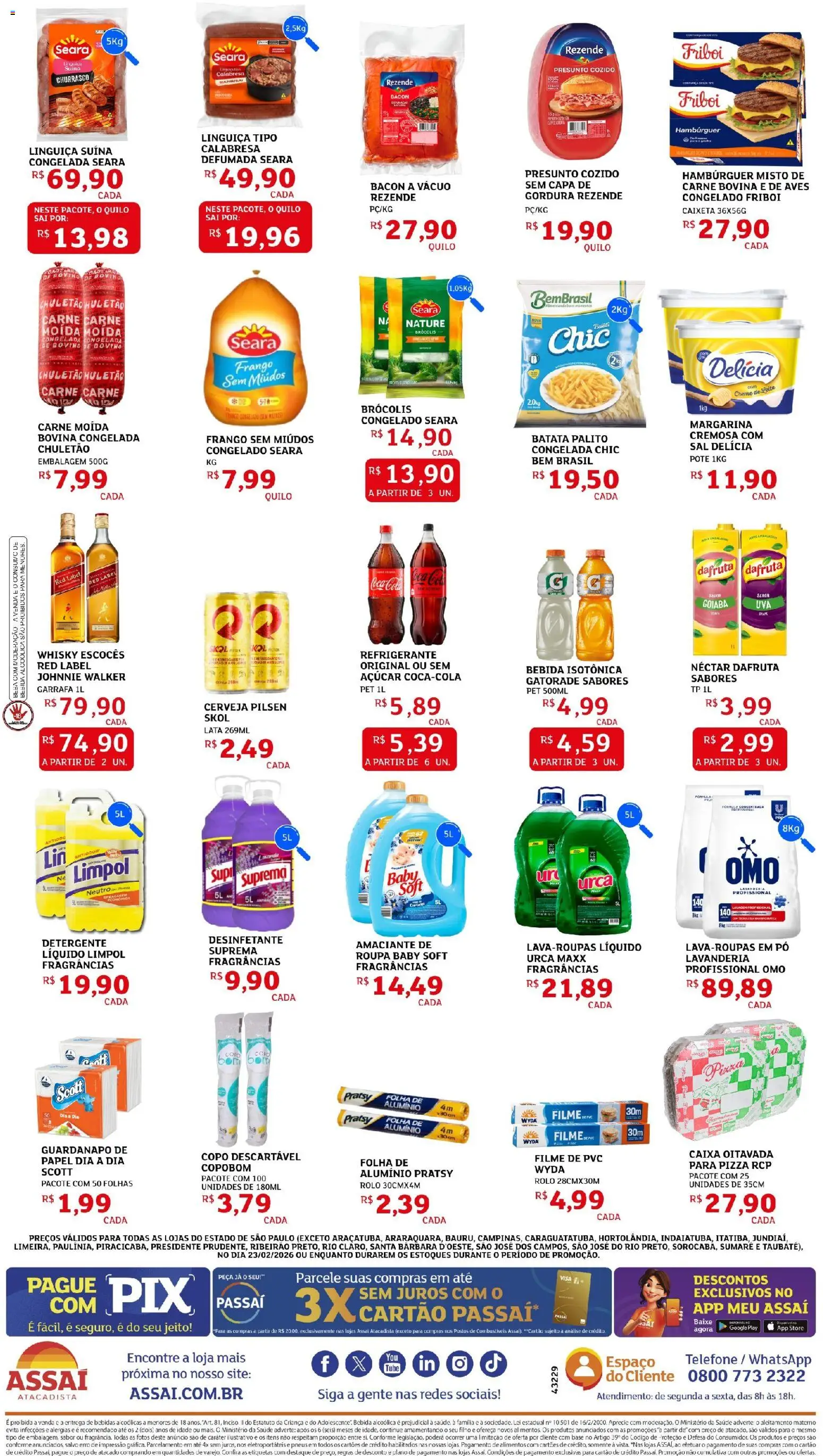 Assaí Atacadista Folheto - válido de 23.02.2026 | Página: 2 | Produtos: Detergente, Caixa, Carne moída, Desinfetante