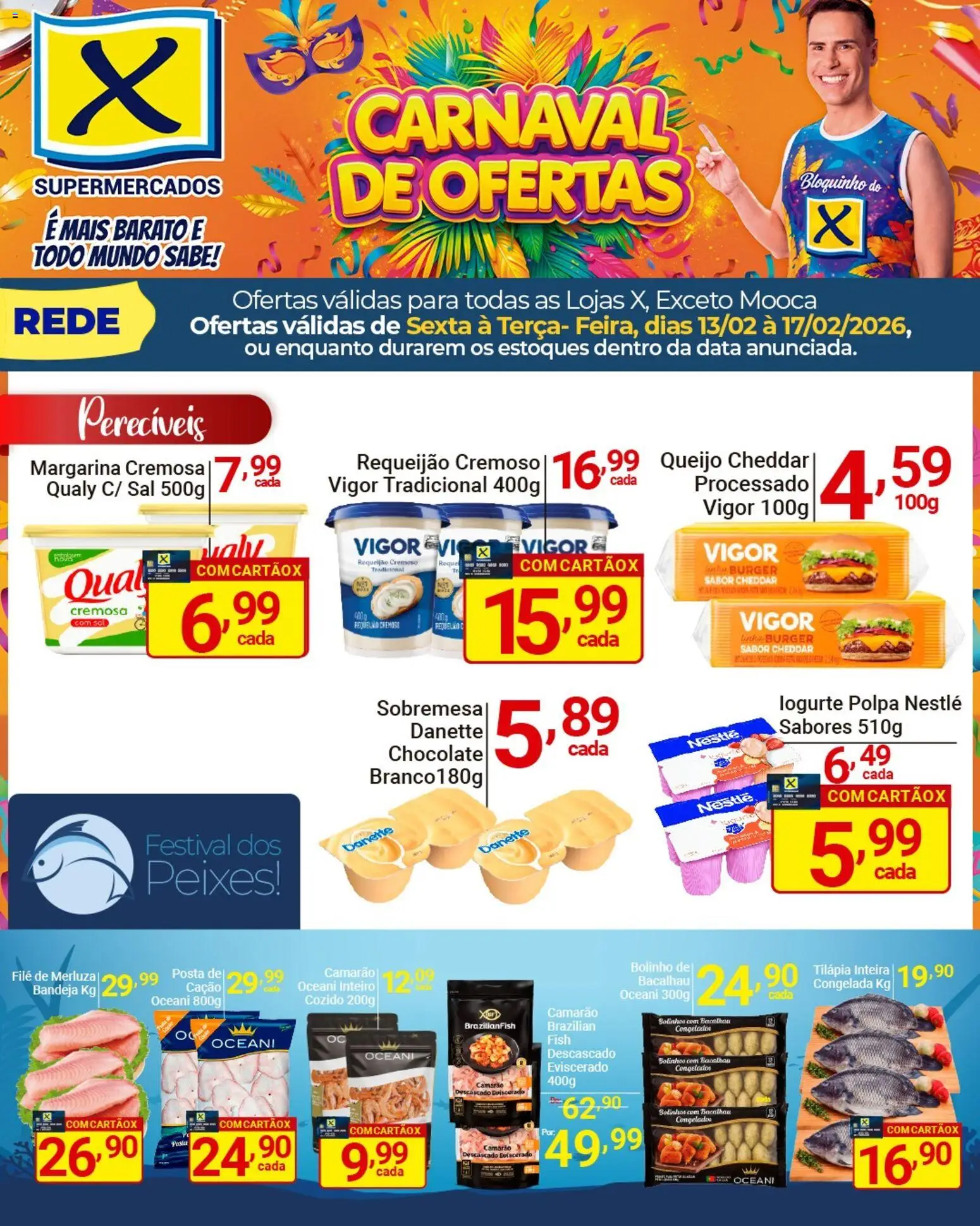 X Supermercados Folheto - válido de 13.02.2026 | Página: 4 | Produtos: Camarão, Queijo, Tilápia, Sal