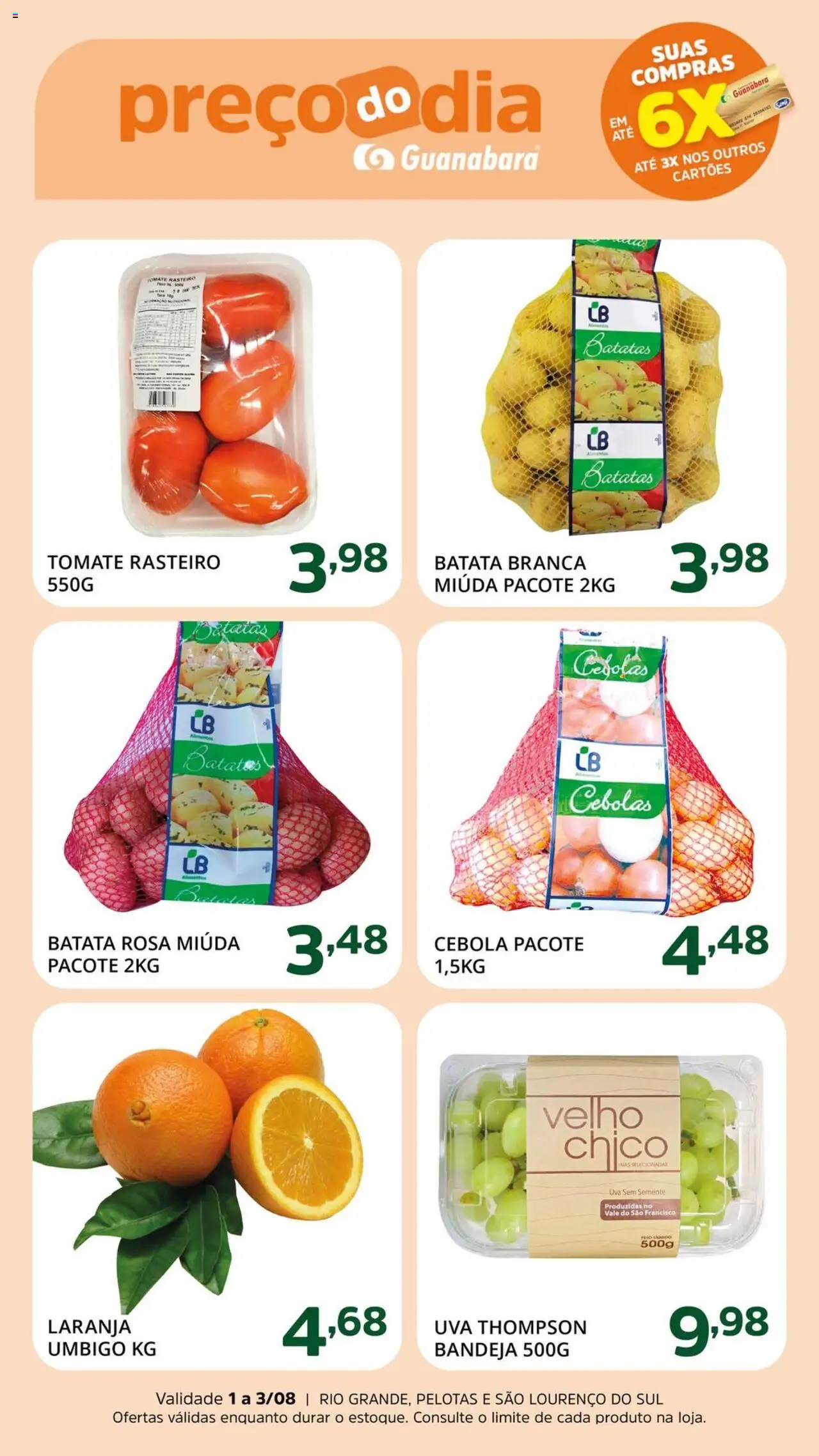 Supermercado Guanabara Folheto - válido de 01.08.2025 | Página: 1 | Produtos: Cebola, Bandeja, Batata