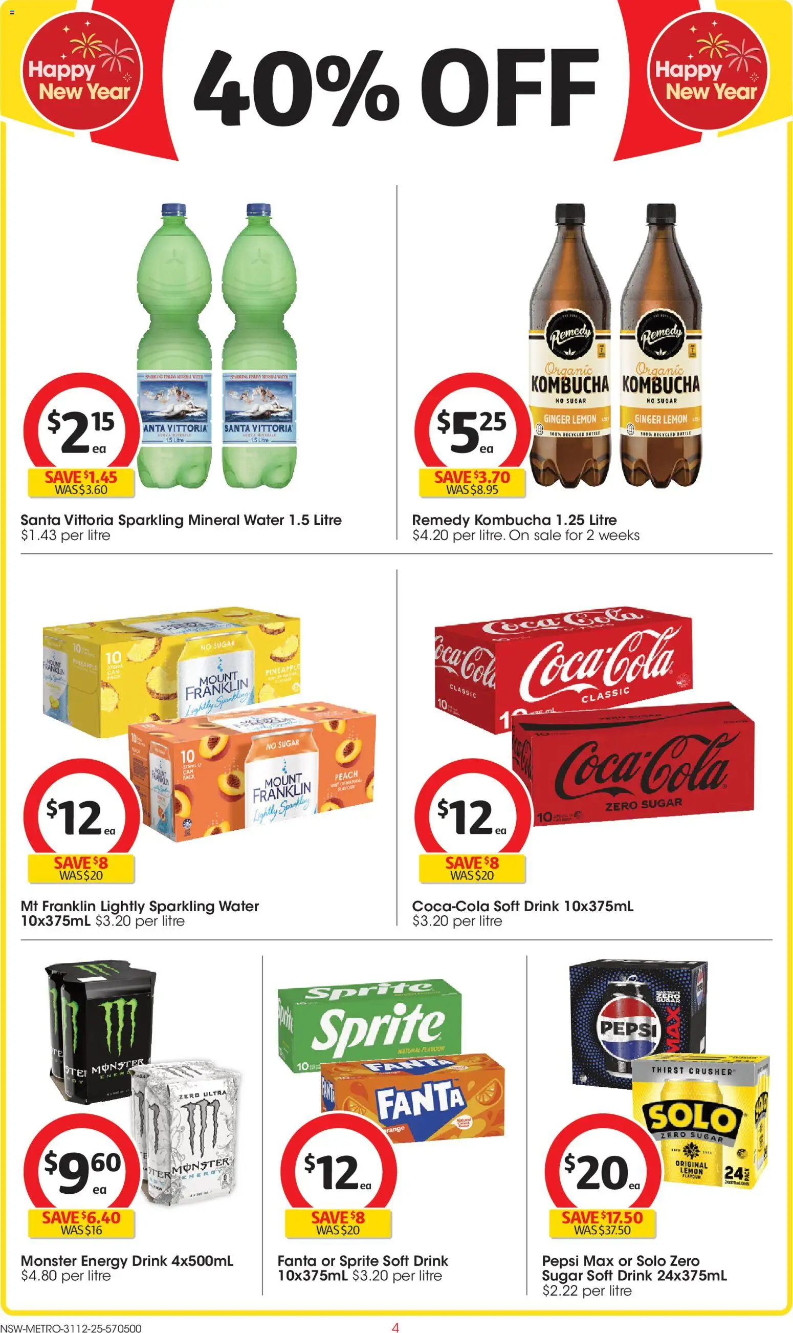 Coles catalogue - valid from 31.12.2025 | Page: 4 | Products: Energy drink, Pepsi, Water, Sugar