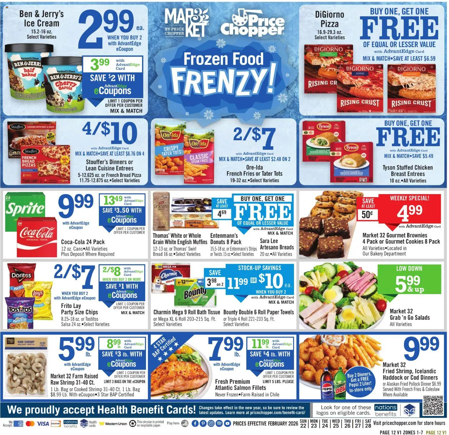 Price Chopper - Weekly Flyer - valid from 22.02.2026 | Page: 12 | Products: Pizza, Cream, Cookies, Ice cream