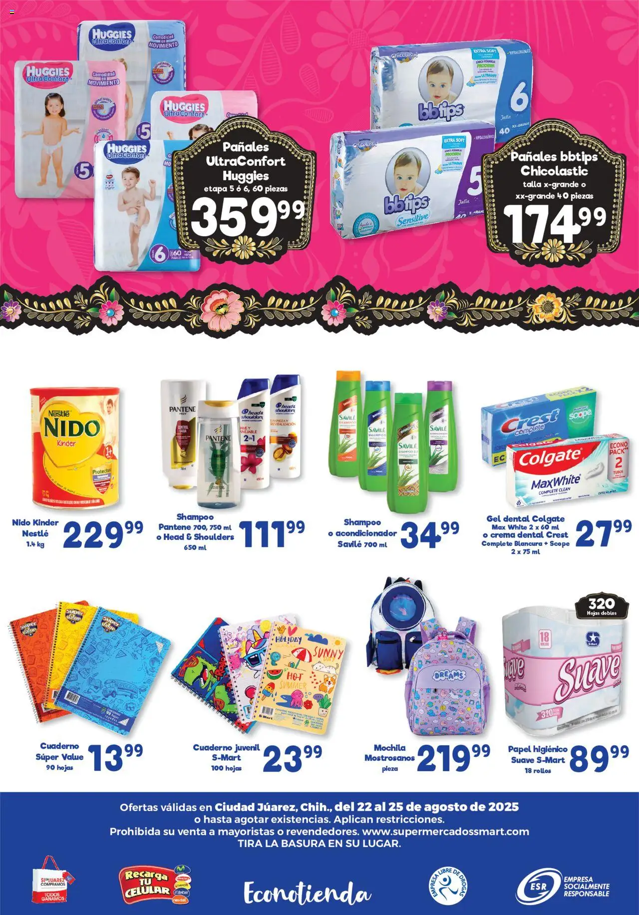 Nuevas ofertas de S-Mart válidas en toda la República Mexicana desde el 22.08.2025. ¡Encuentra las mejores ofertas en S-Mart - Folleto - Juarez! | Página: 6 | Productos: Mochila, Cuaderno, Notebook, Papel higiénico