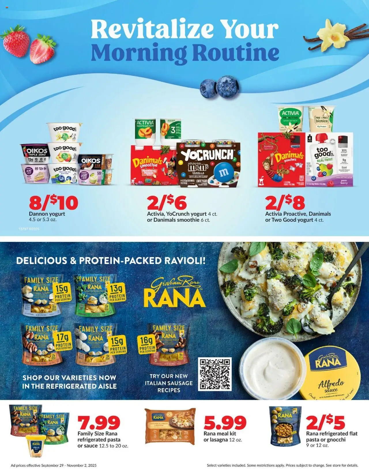 HyVee Monthly - valid from 29.09.2025 | Page: 3 | Products: Yogurt, Pasta, Sauce, Pear
