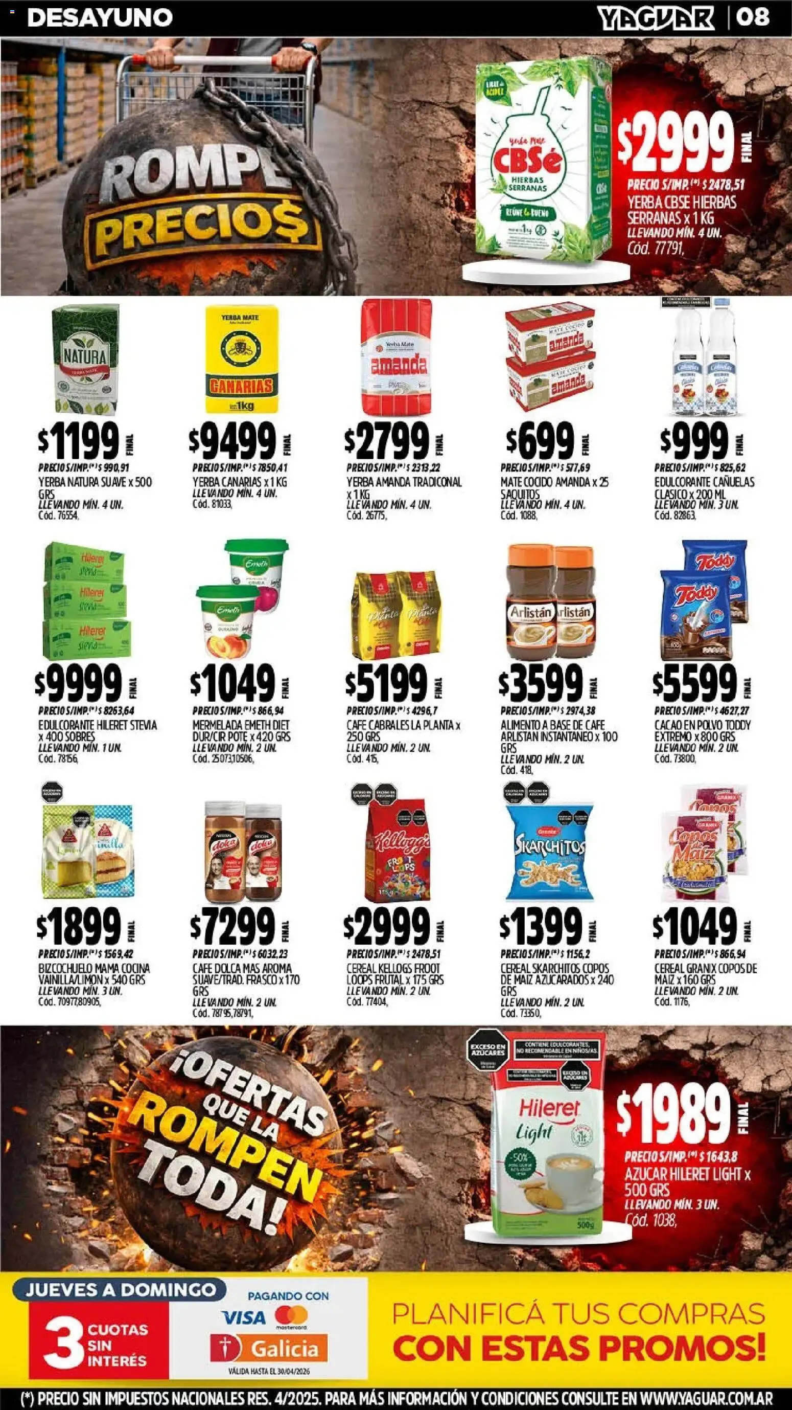 Yaguar - Oferta Semanal Trelew │ válido desde el 13.04.2026 | Página: 9 | Productos: Copos, Azucar, Mermelada, Cacao