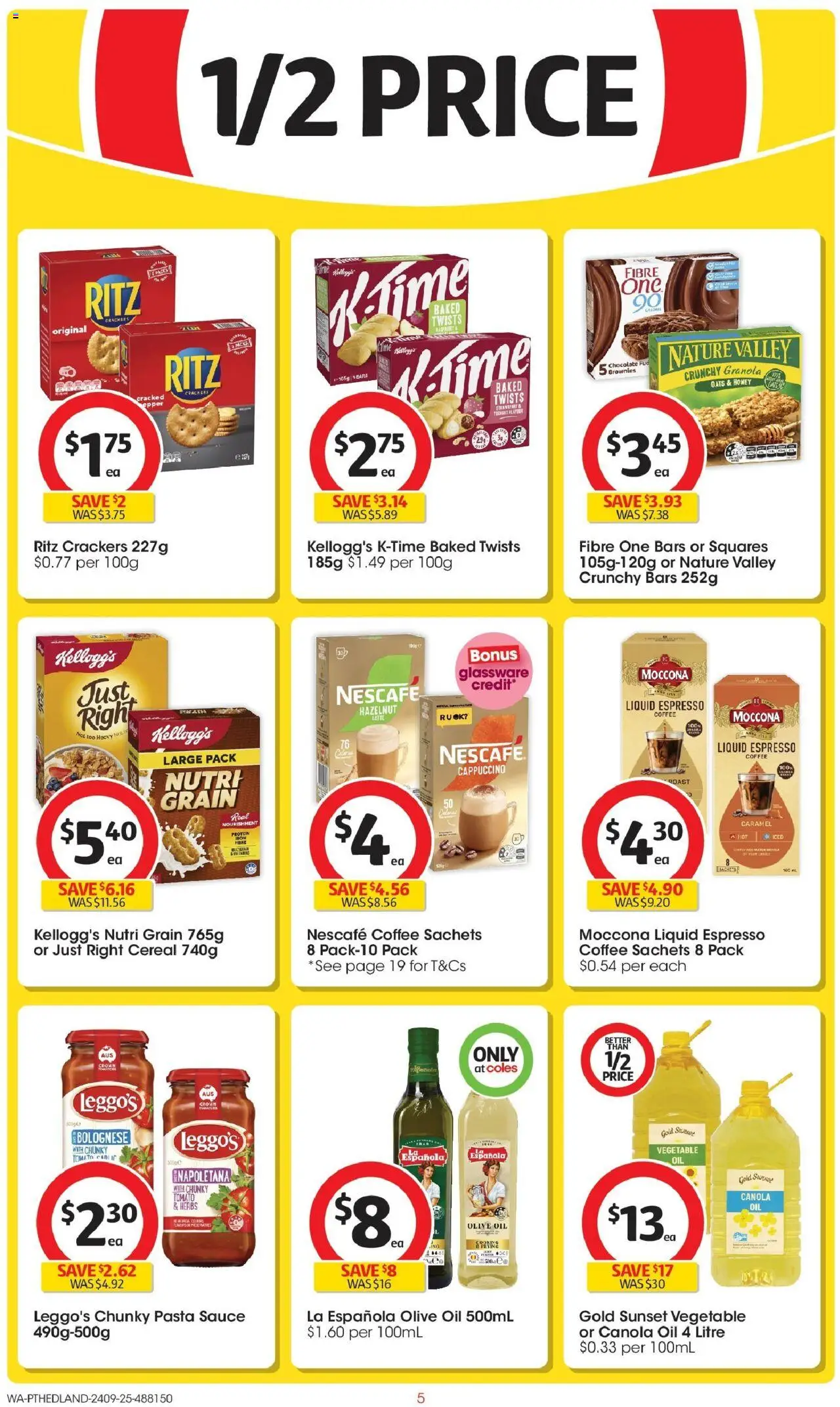 Coles catalogue - valid from 24.09.2025 | Page: 5 | Products: Oil, Granola, Oats, Pasta