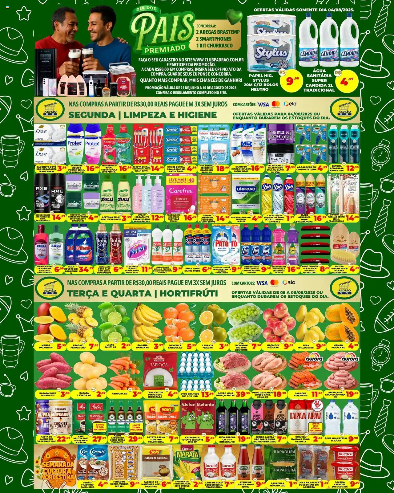 Supermercado Padrão Folheto - válido de 04.08.2025 | Página: 1 | Produtos: Shampoo, Pera, Sabonete, Bebida