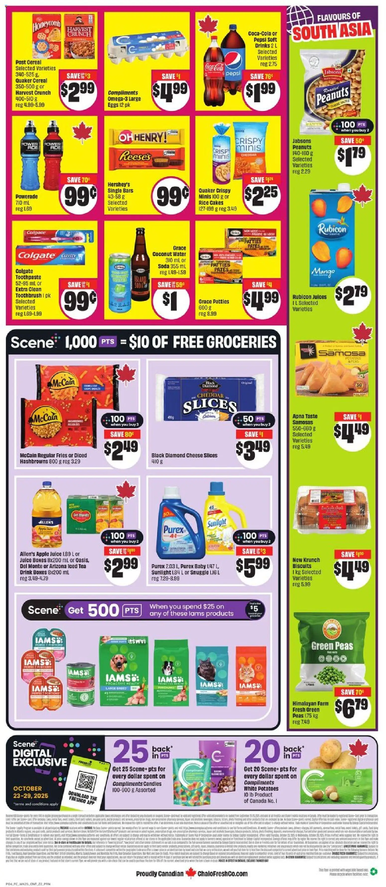 FreshCo flyer valid from 23.10.2025 | Page: 4 | Products: Candies, Potatoes, Eggs, Juice