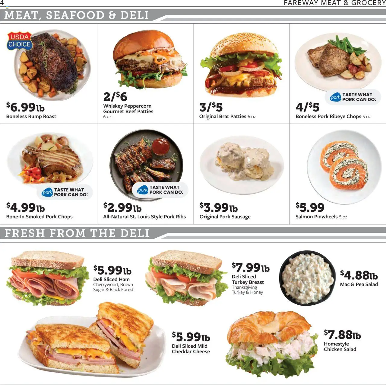 Fareway Weekly Ad - valid from 01.09.2025 | Page: 4 | Products: Cheese, Beef, Whiskey, Sausage