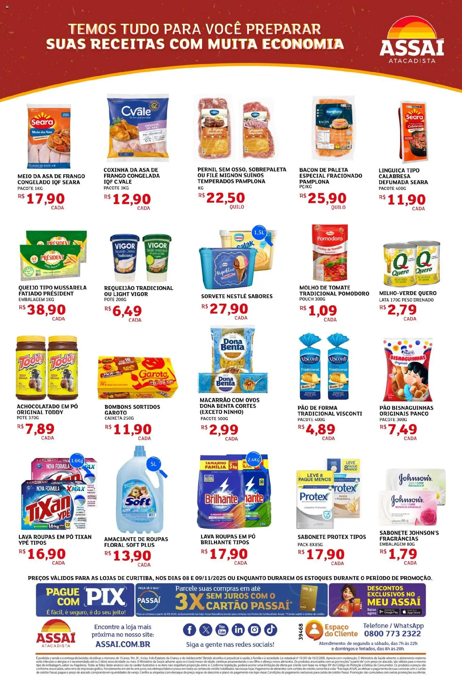 Assaí Atacadista Folheto - válido de 08.11.2025 | Página: 2 | Produtos: Milho verde, Filé mignon, Pneus, Aveia