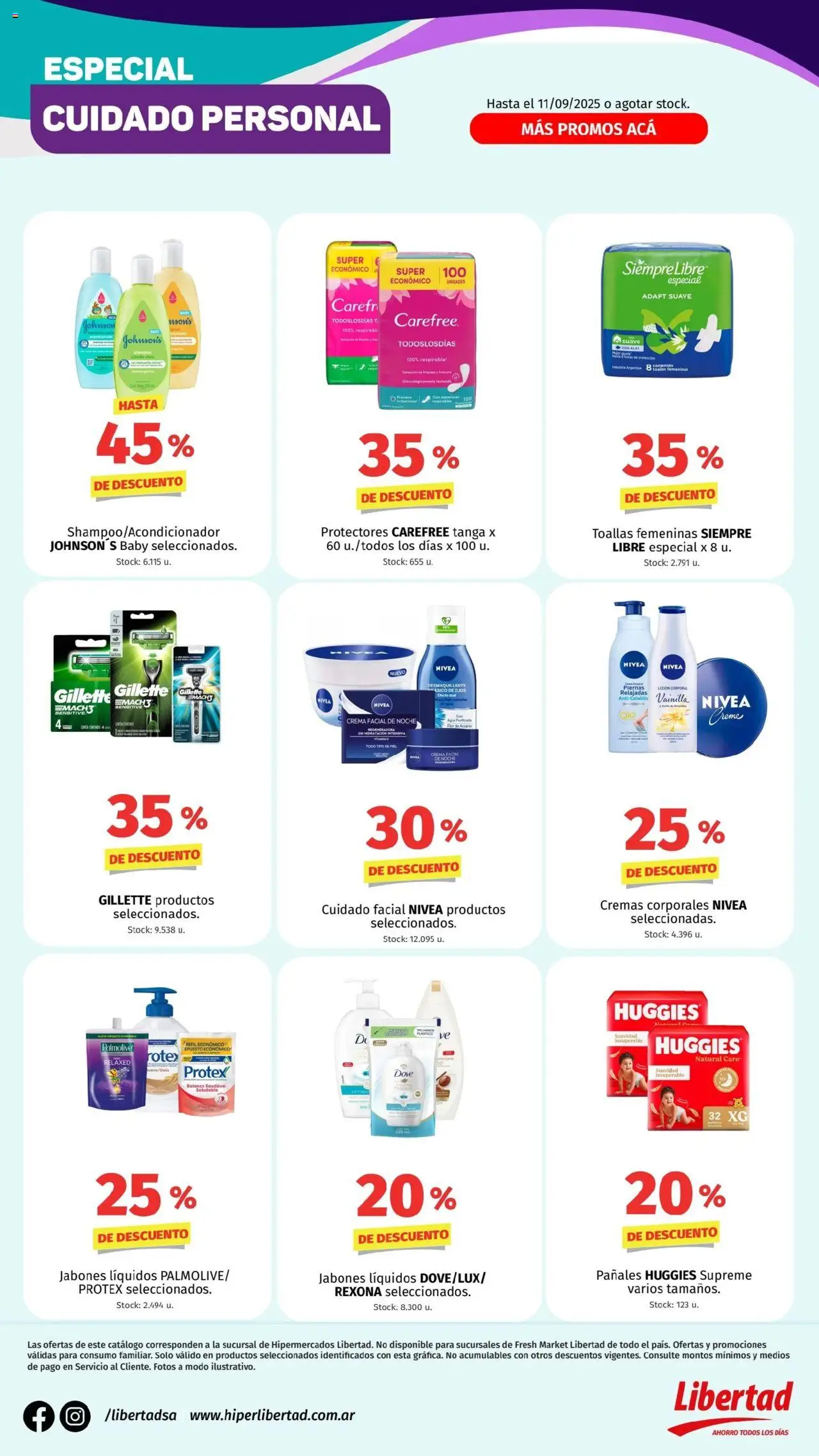 Hipermercado Libertad - Cuidado Personal │ válido desde el 08.09.2025 | Página: 2 | Productos: Toallas, Shampoo, Desmaquillante, Loción