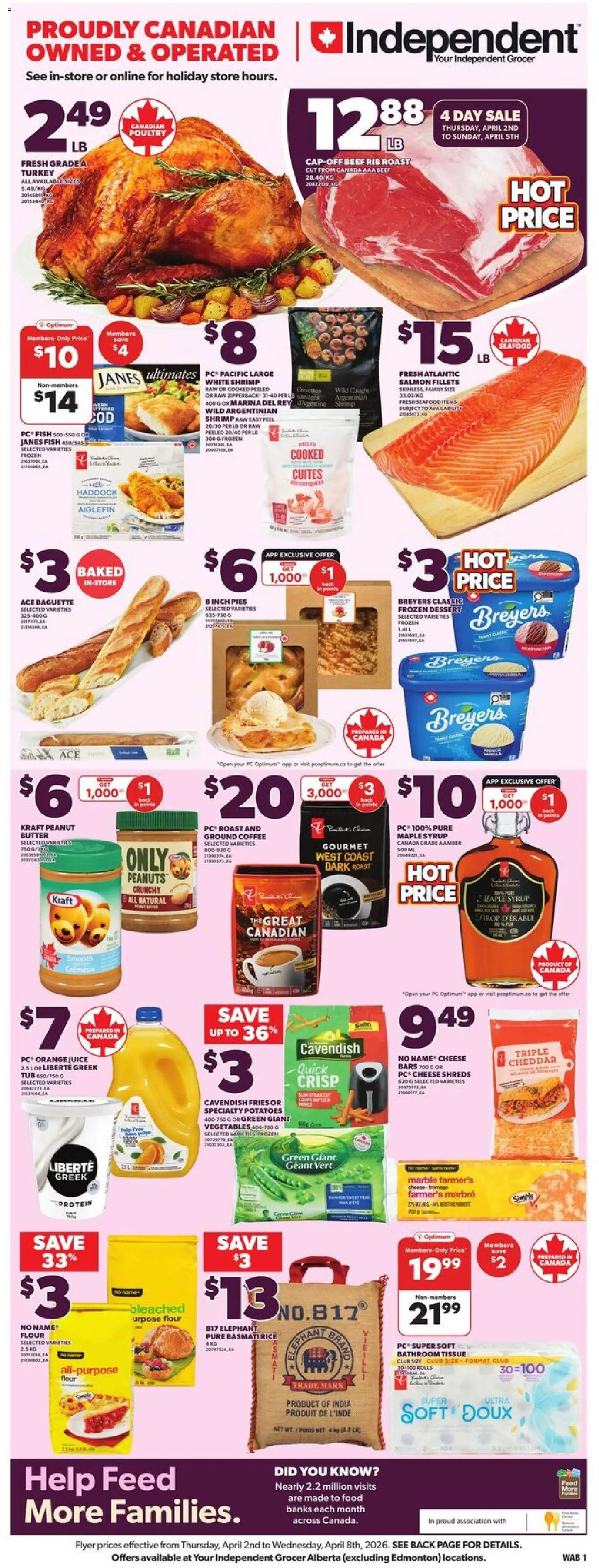 Independent Grocer flyer valid from 02.04.2026 | Page: 3 | Products: Rice, Fish, Butter, Juice