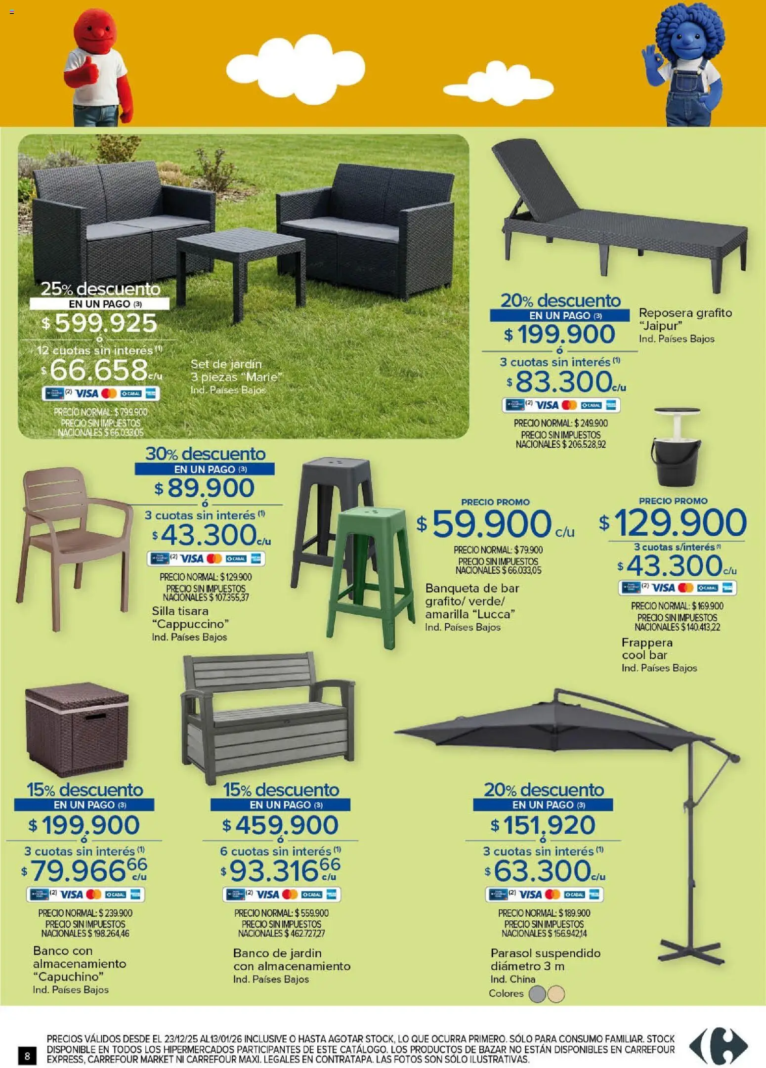 Carrefour ofertas │ válido desde el 23.12.2025 | Página: 8 | Productos: Reposera, Banqueta, Banco, Silla
