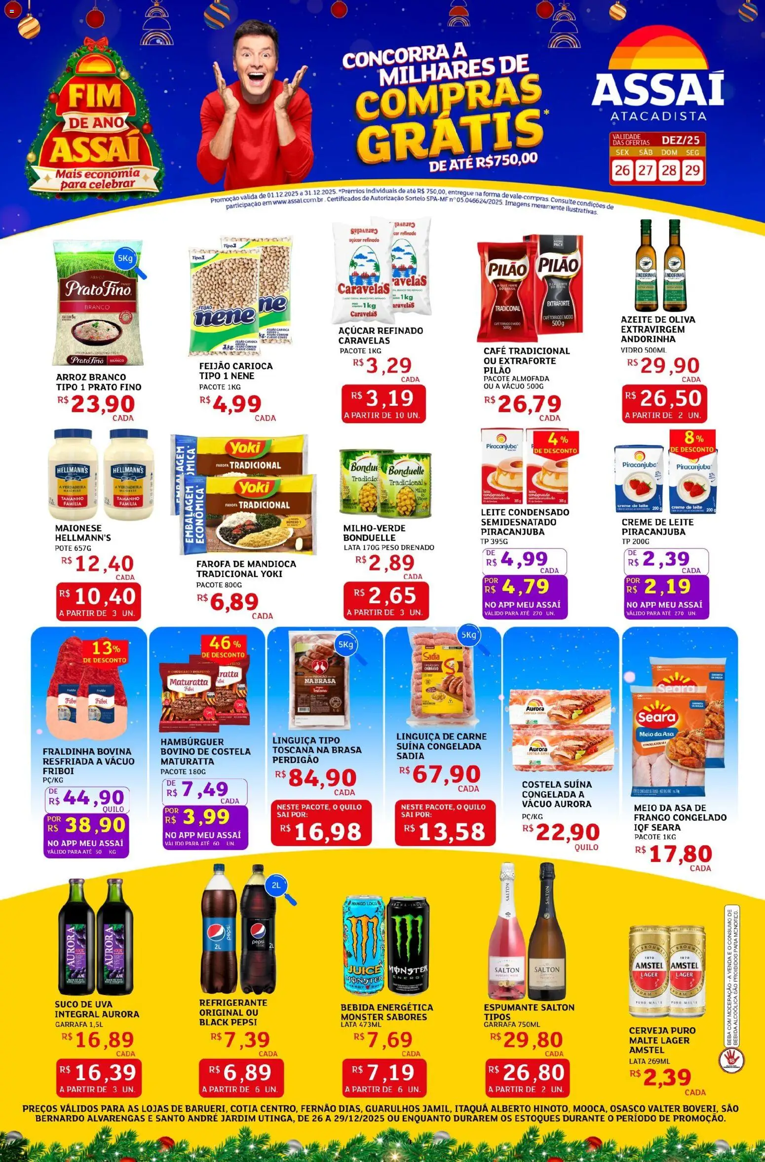 Assaí Atacadista Folheto - válido de 26.12.2025 | Página: 1 | Produtos: Mandioca, Suco, Creme de leite, Monster
