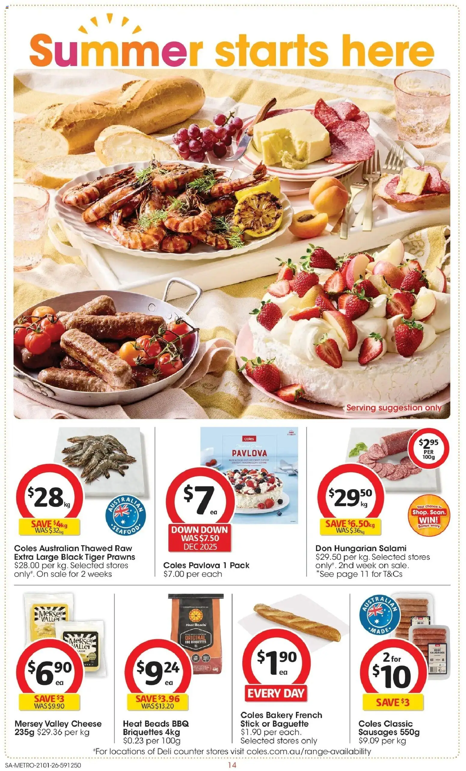 Coles catalogue - valid from 21.01.2026 | Page: 14 | Products: Cheese, Salami, Prawns, Pavlova
