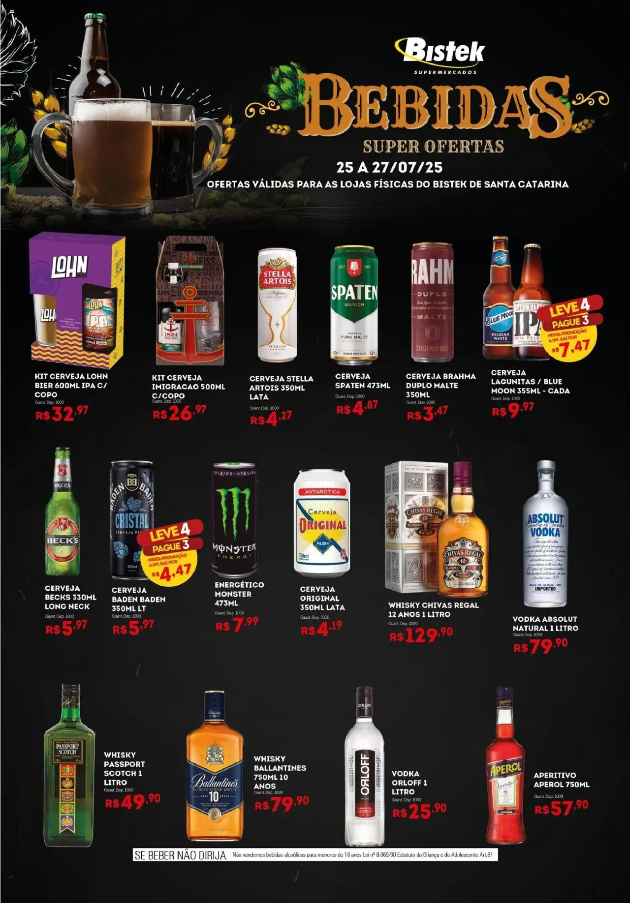 Bistek Supermercados Folheto - válido de 25.07.2025 | Página: 1 | Produtos: Energético, Whisky, Cerveja, Monster