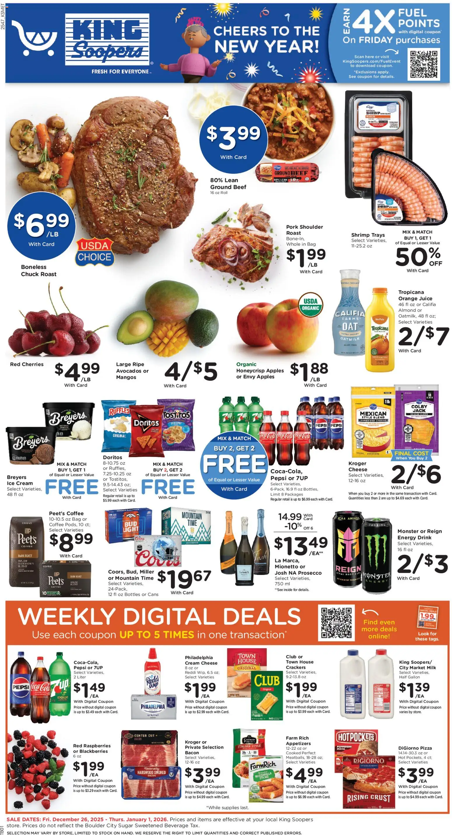 King Soopers Weekly Ad - valid from 26.12.2025 | Page: 1 | Products: Apples, Ice cream, Date, Bag