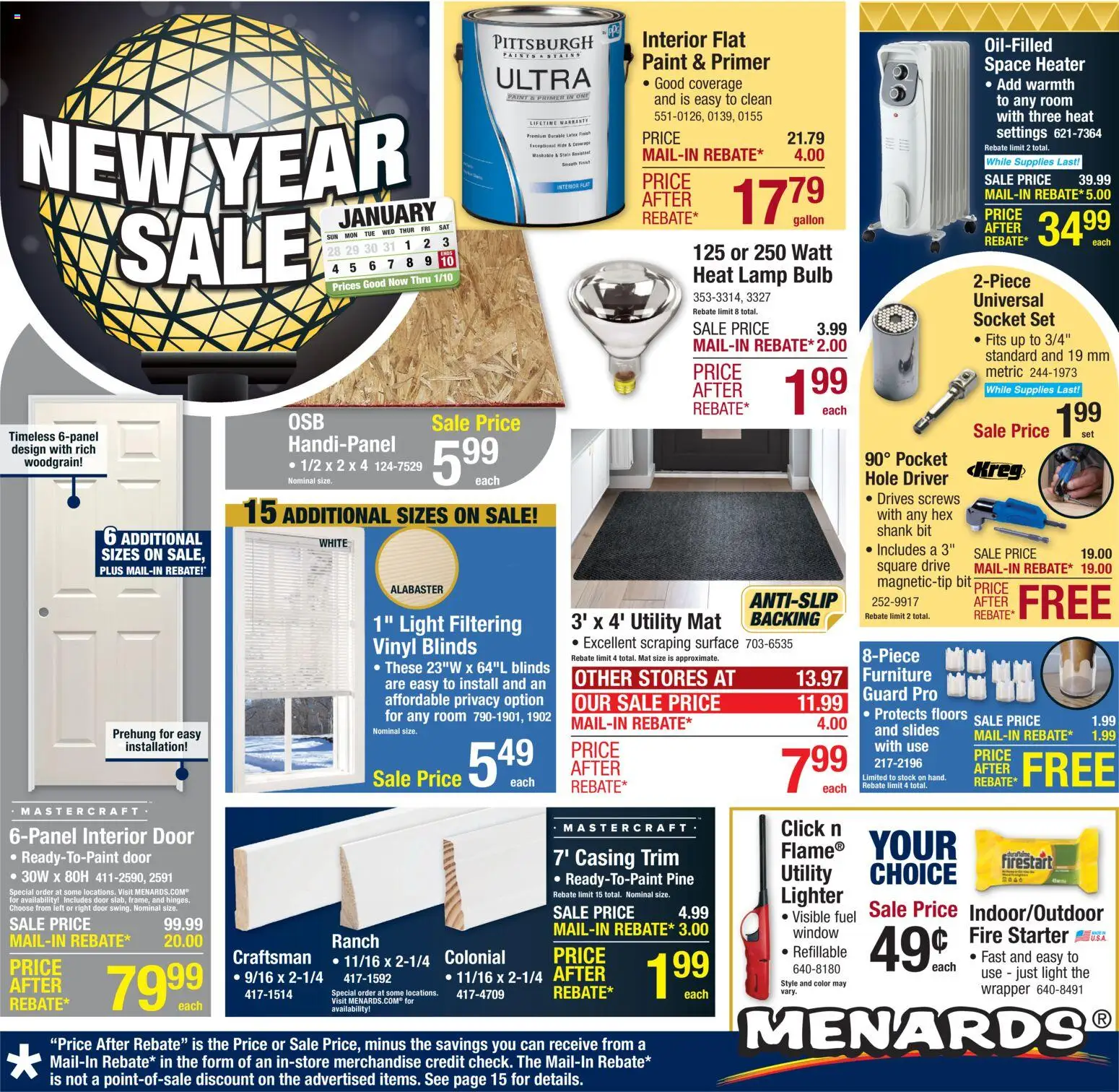 Menards - Weekly Ad - valid from 31.12.2025 | Page: 1 | Products: Trim, Lamp, Starter, Lighter