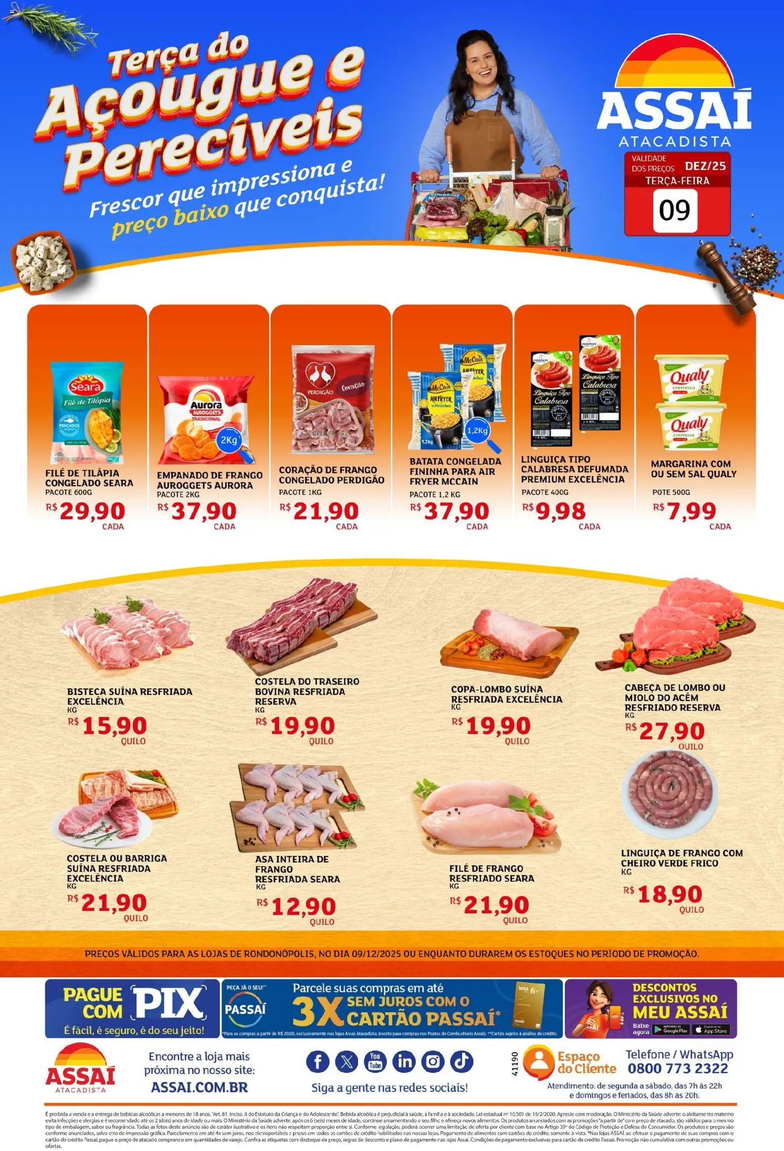 Assaí Atacadista Folheto - válido de 09.12.2025 | Página: 1 | Produtos: Tilápia, Base, Sal, Margarina