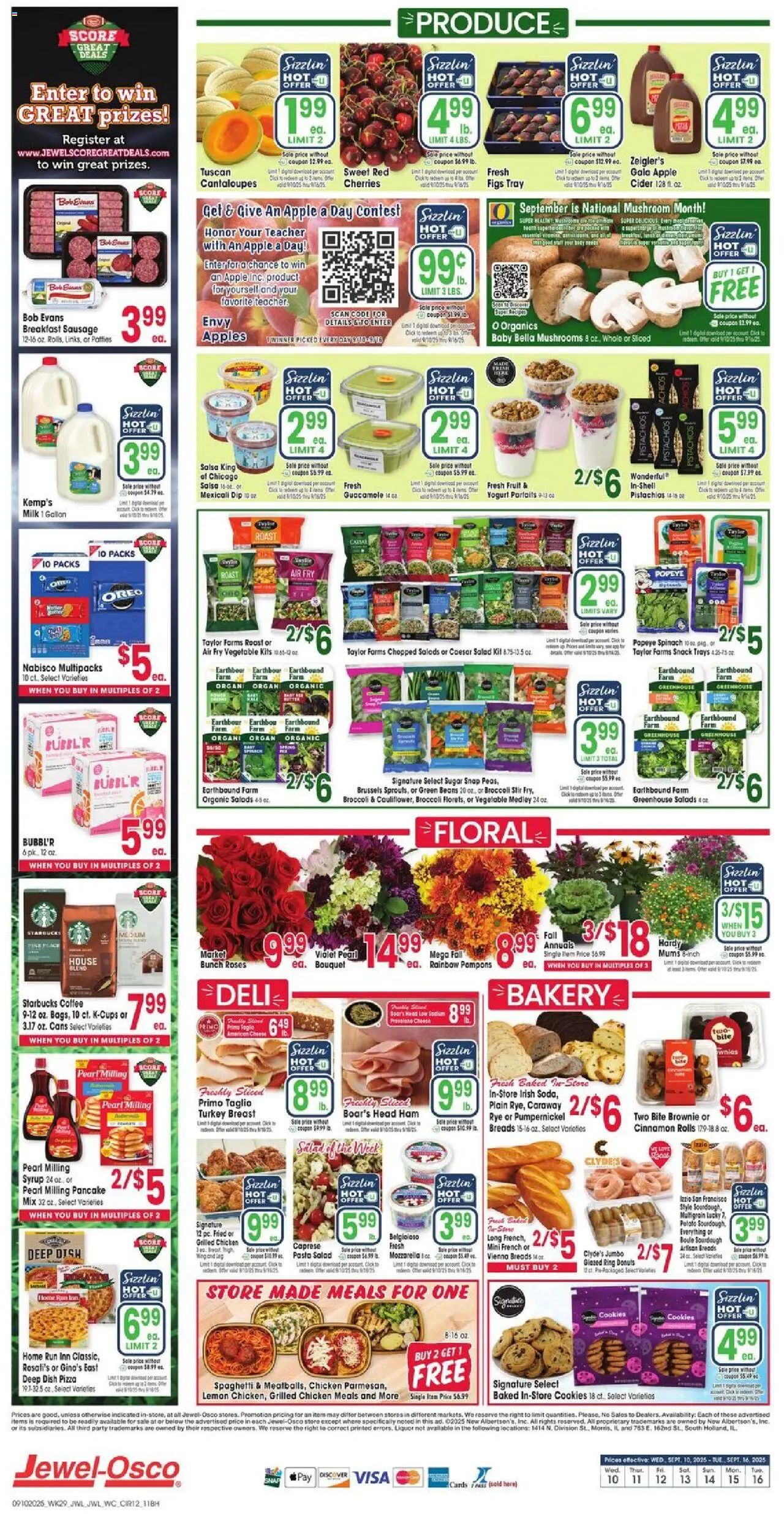 Jewel Osco Weekly Ad - valid from 10.09.2025 | Page: 12 | Products: Cherries, Mushrooms, Apples, Sausage