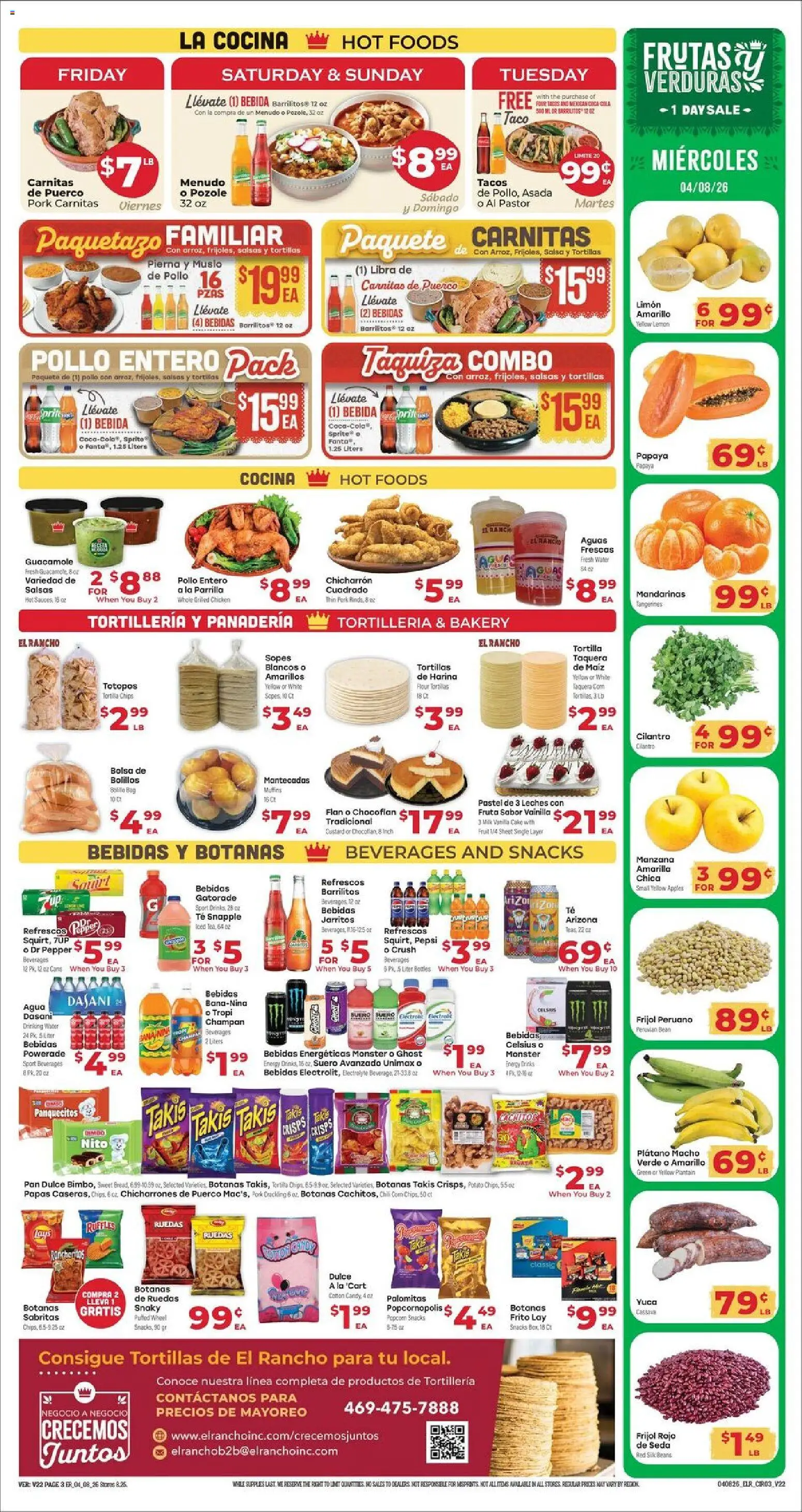 El Rancho Weekly Ad - valid from 08.04.2026 | Page: 3 | Products: Bakery, Chips, Water, Muffin