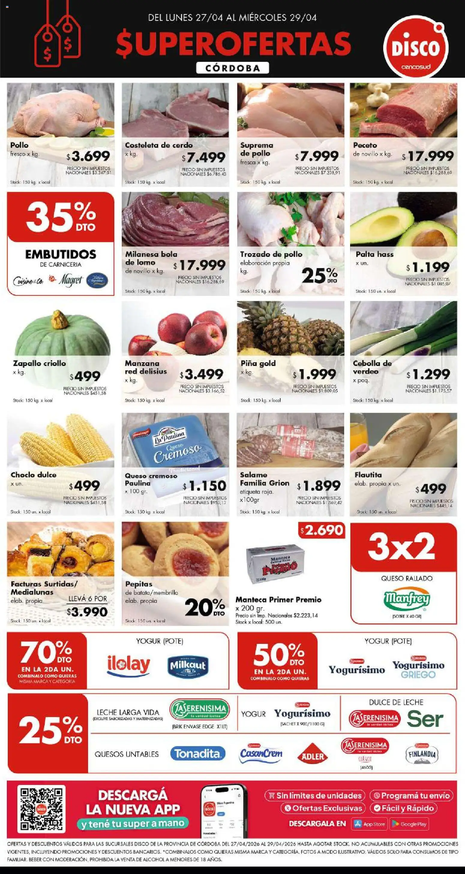 Disco - FERIA DE FRESCOS CÓRDOBA │ válido desde el 26.04.2026 | Página: 1 | Productos: Zapallo, Palta, Salame, Cerdo