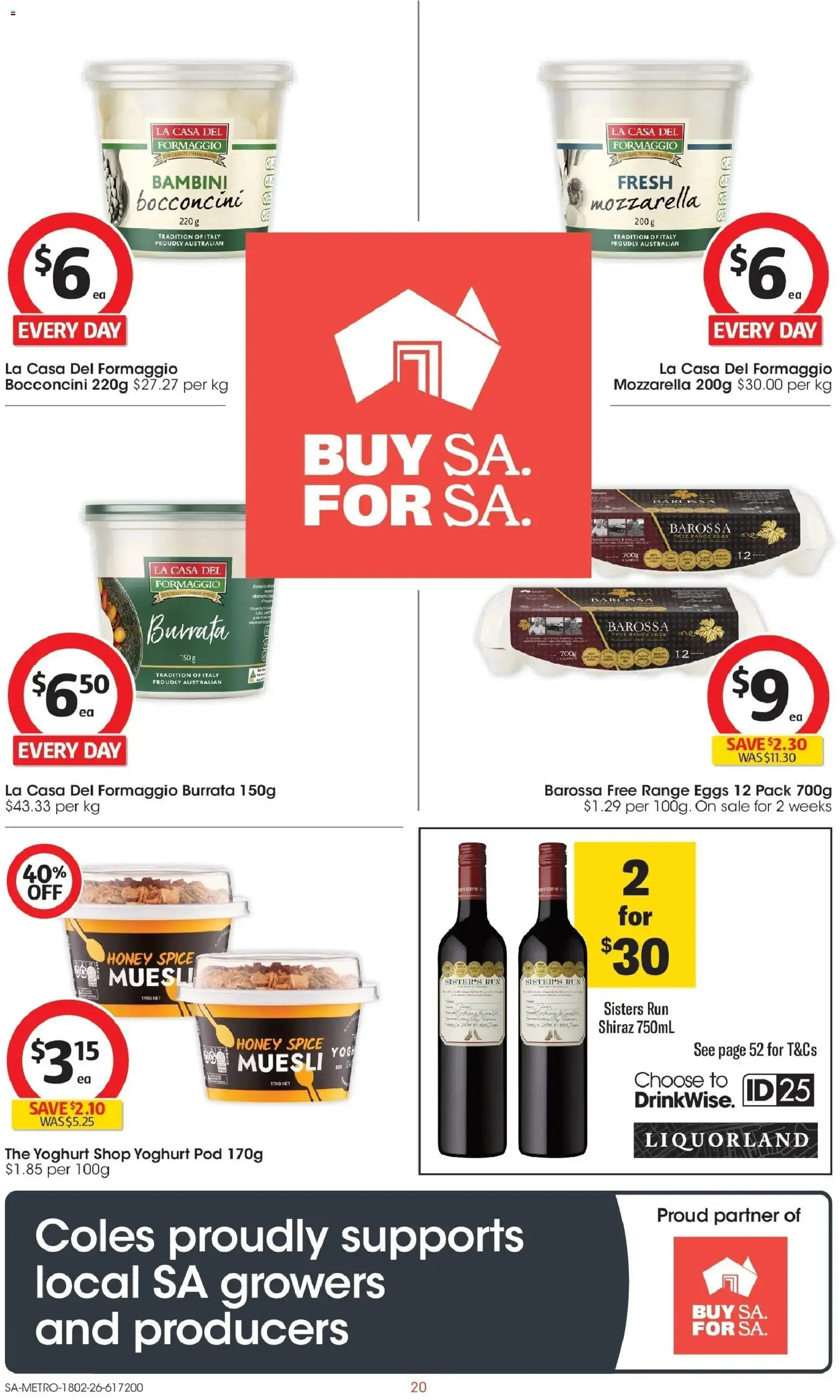 Coles catalogue - valid from 18.02.2026 | Page: 20 | Products: Cheese, Yoghurt, Eggs, Honey