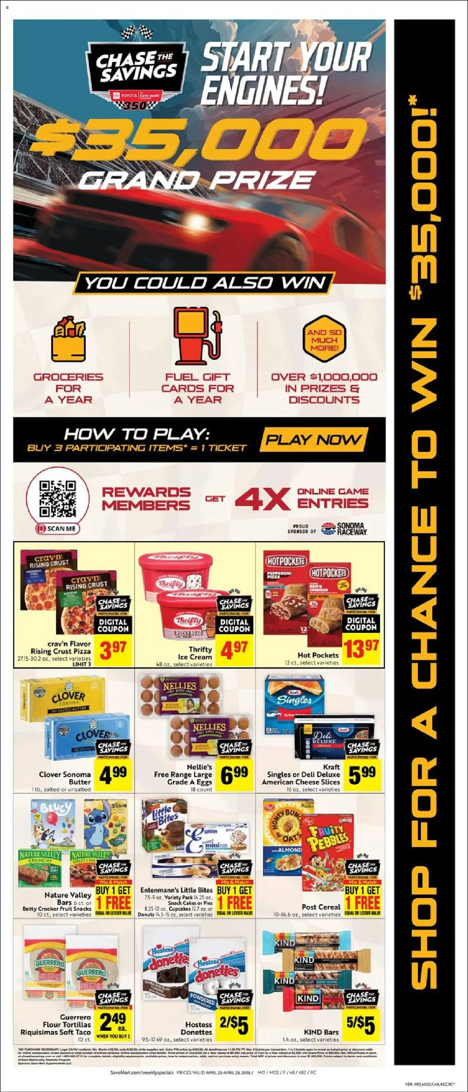 Save Mart Weekly Ad - valid from 22.04.2026 | Page: 3 | Products: Cheese, Eggs, Pizza, Ice cream