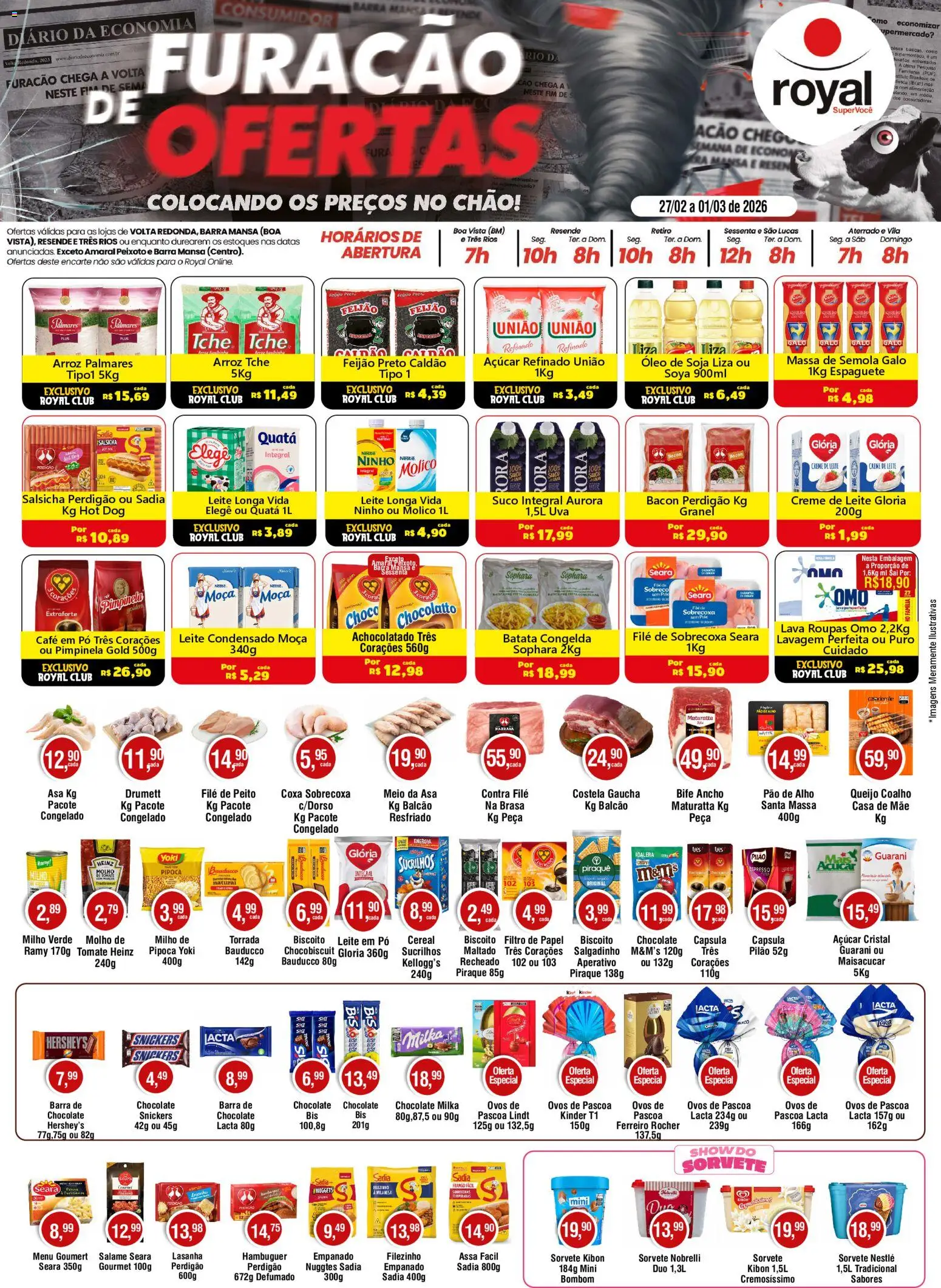 Royal Supermercados Folheto - válido de 27.02.2026 | Página: 1 | Produtos: Feijão, Contra filé, Creme de leite, Pipoca