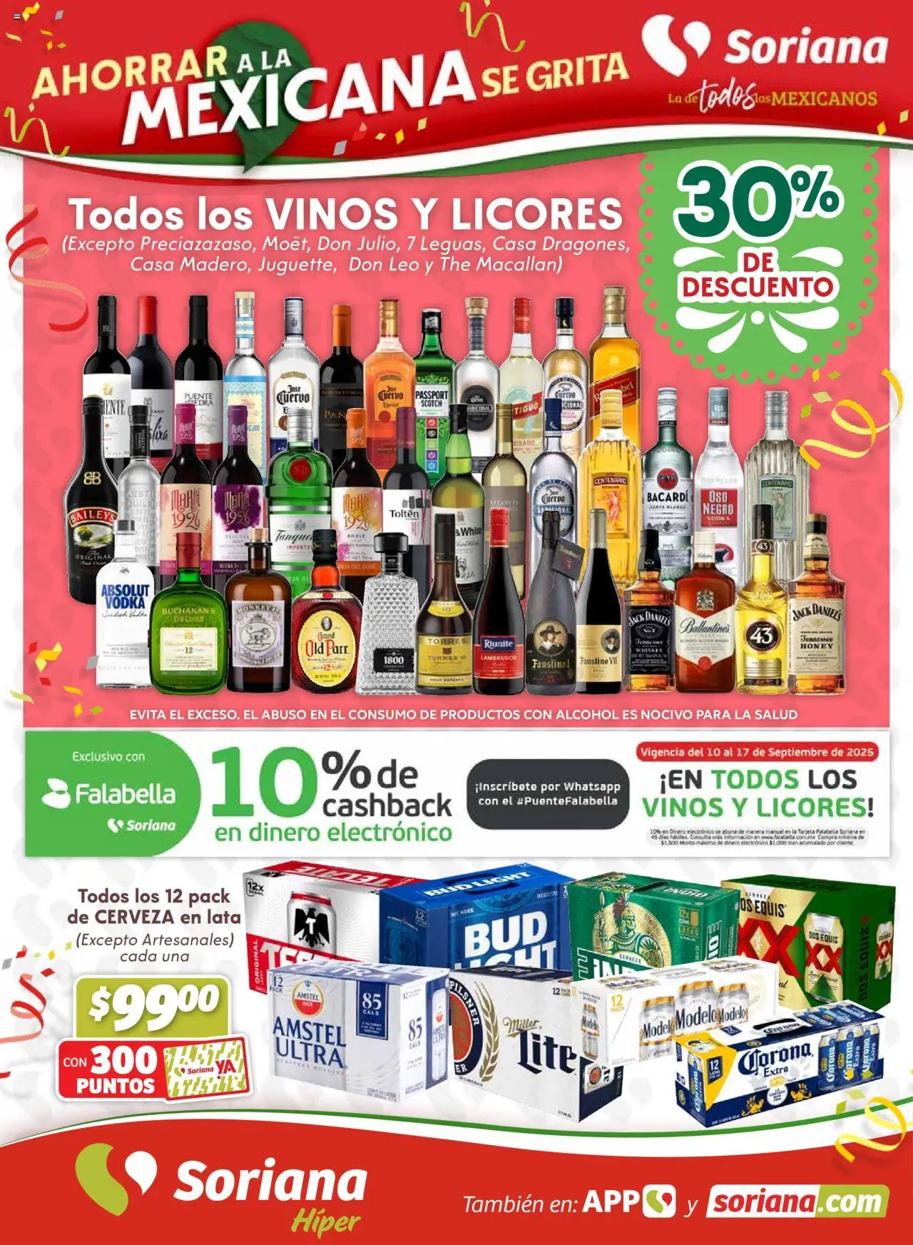 Nuevas ofertas de Soriana válidas en toda la República Mexicana desde el 10.09.2025. ¡Encuentra las mejores ofertas en Soriana - Ahorrar a la mexicana se grita Soriana Híper Nacional! | Página: 1 | Productos: Whiskey, Cerveza, Vodka