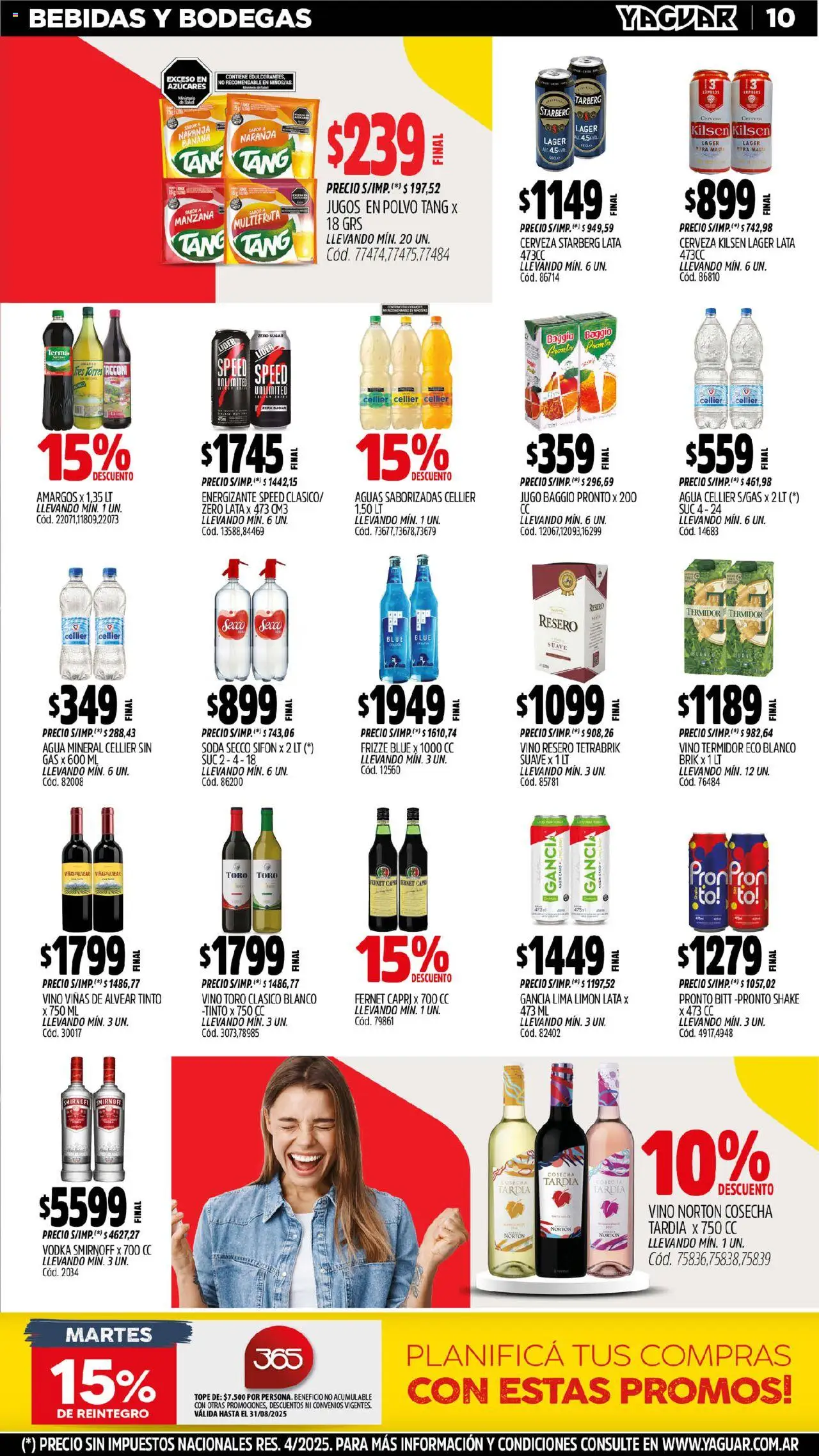 Yaguar catálogo │ válido desde el 18.08.2025 | Página: 10 | Productos: Fernet, Limón, Jugo, Cerveza