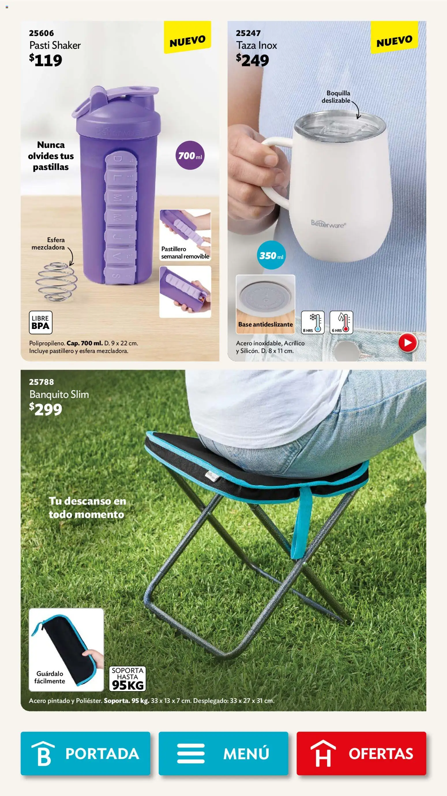 Nuevas ofertas de Betterware válidas en toda la República Mexicana desde el 05.01.2026. ¡Encuentra las mejores ofertas en Betterware campaña 1 2026! | Página: 107 | Productos: Taza, Pastillero, Banquito