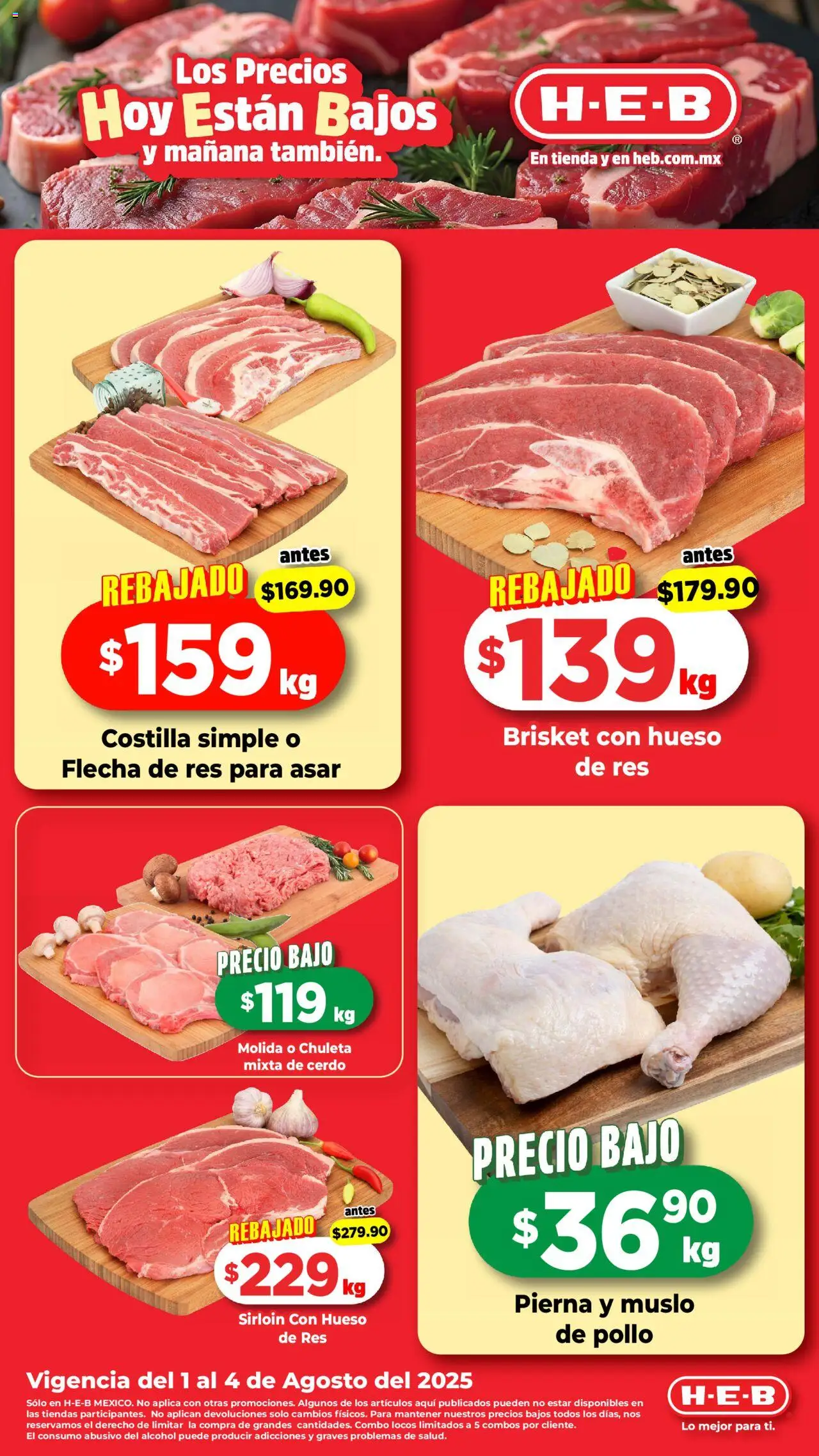 Nuevas ofertas de H-E-B válidas en toda la República Mexicana desde el 01.08.2025. ¡Encuentra las mejores ofertas en H-E-B - Folleto! | Página: 1 | Productos: Pollo, Cerdo, Res