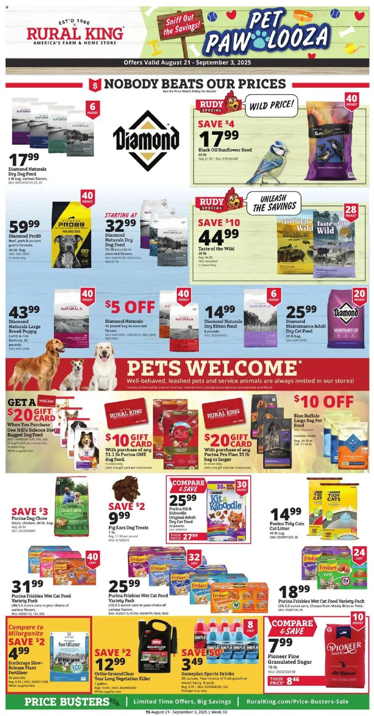 Rural King Weekly Ad - valid from 21.08.2025 | Page: 3 | Products: Dog Treats, Dog Food, Pork, Rice