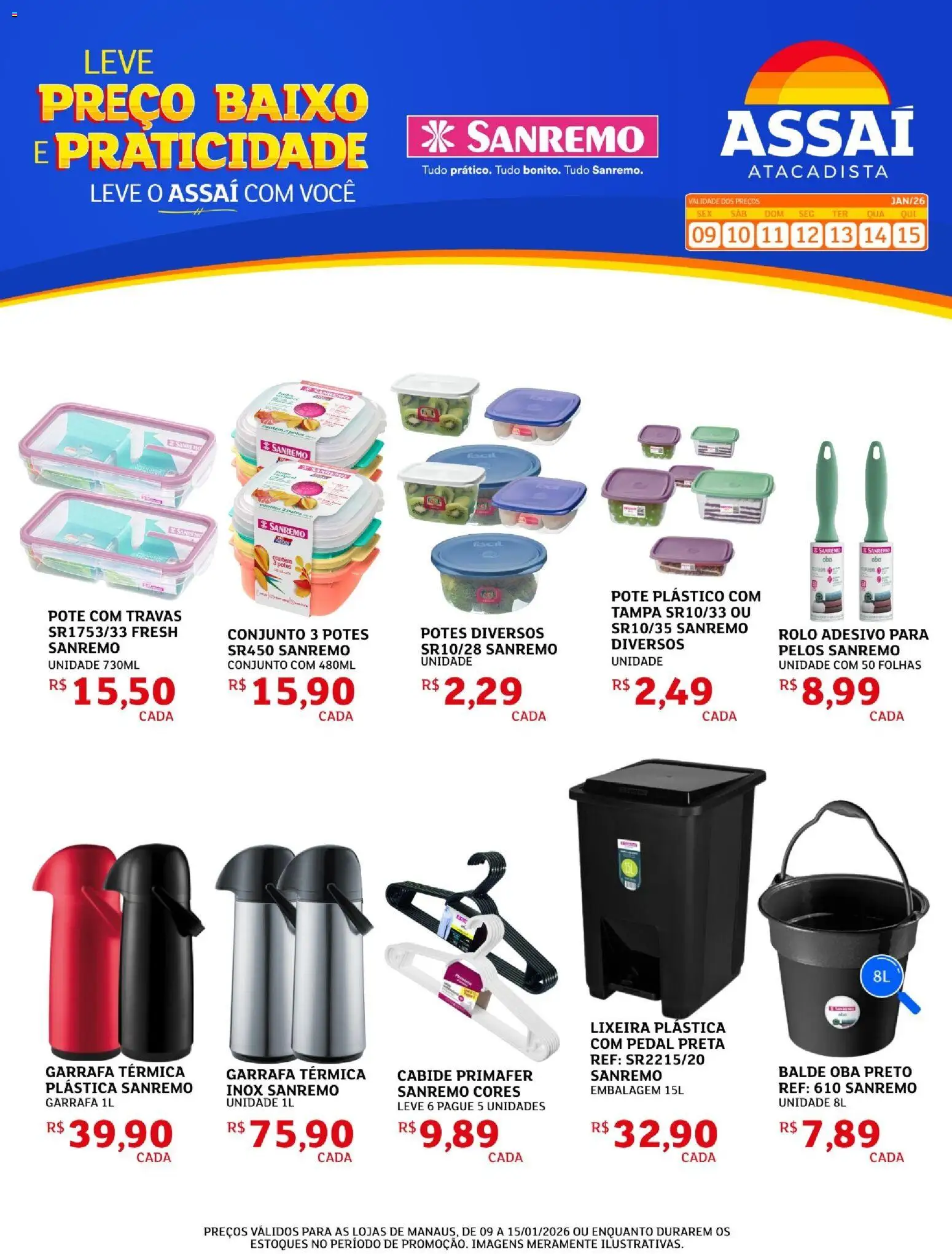 Assaí Atacadista Folheto - válido de 09.01.2026 | Página: 1 | Produtos: Rolo, Garrafa térmica, Cabide, Potes