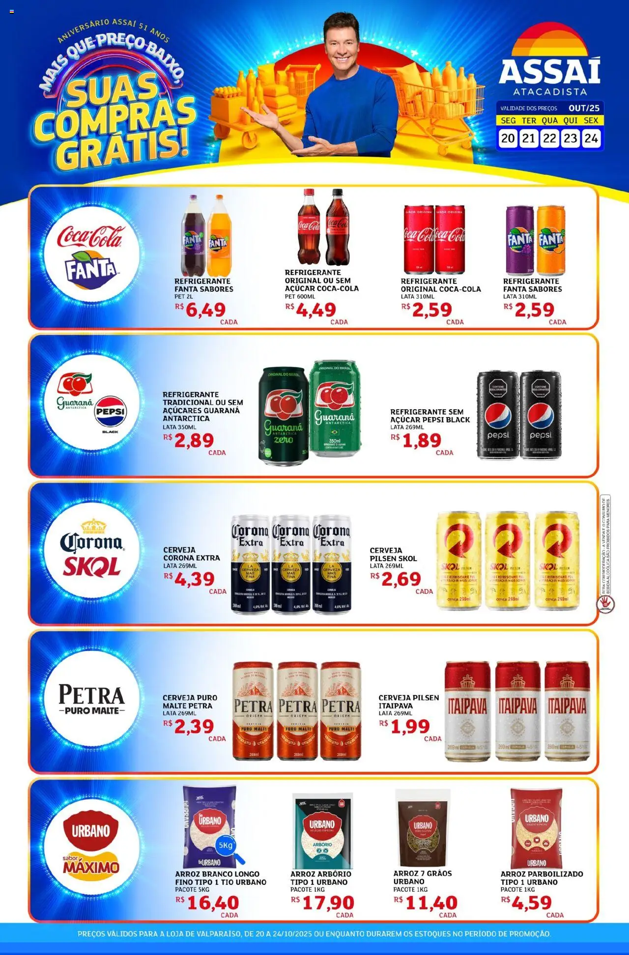 Assaí Atacadista Folheto - válido de 20.10.2025 | Página: 1 | Produtos: Fanta, Cola, Cerveja, Arroz